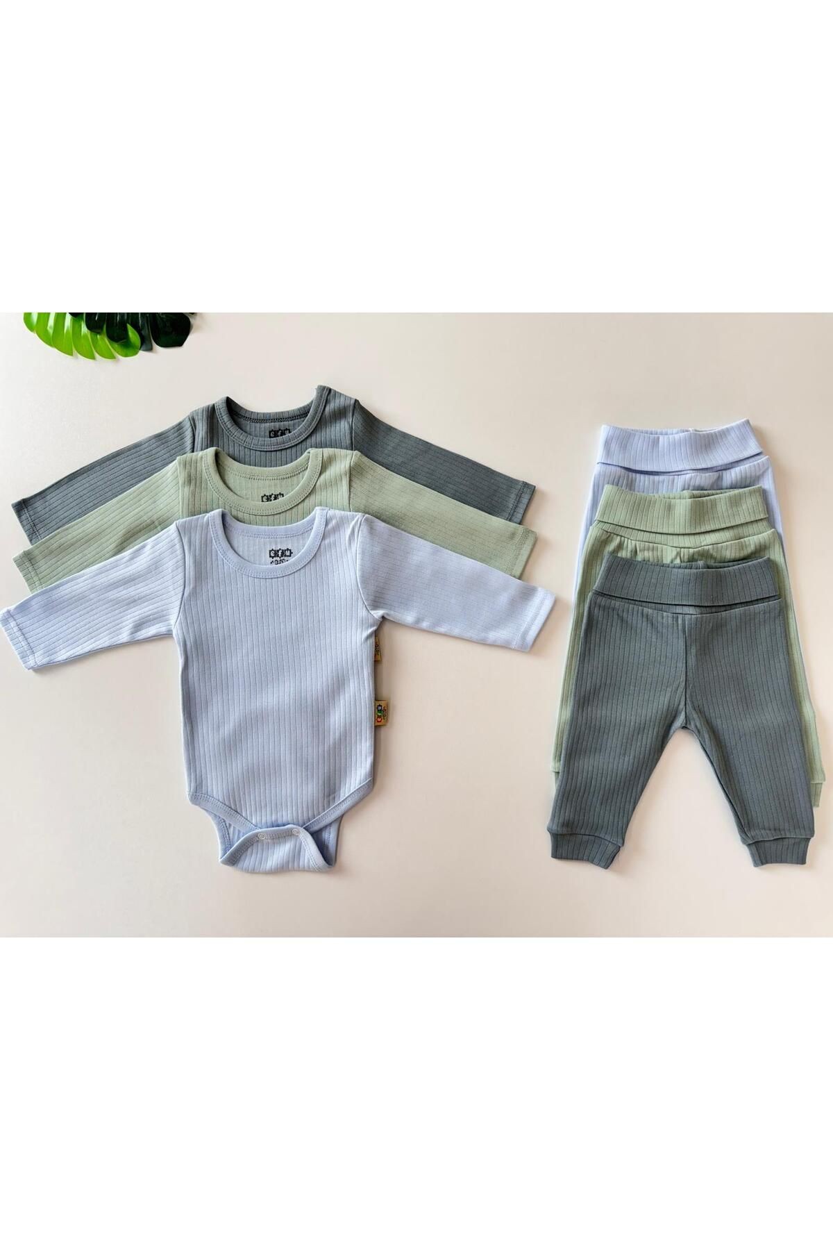 3'lü Unisex Pamuklu Raporlu Bebek Basic Body Pantolon Takım - 3 renk