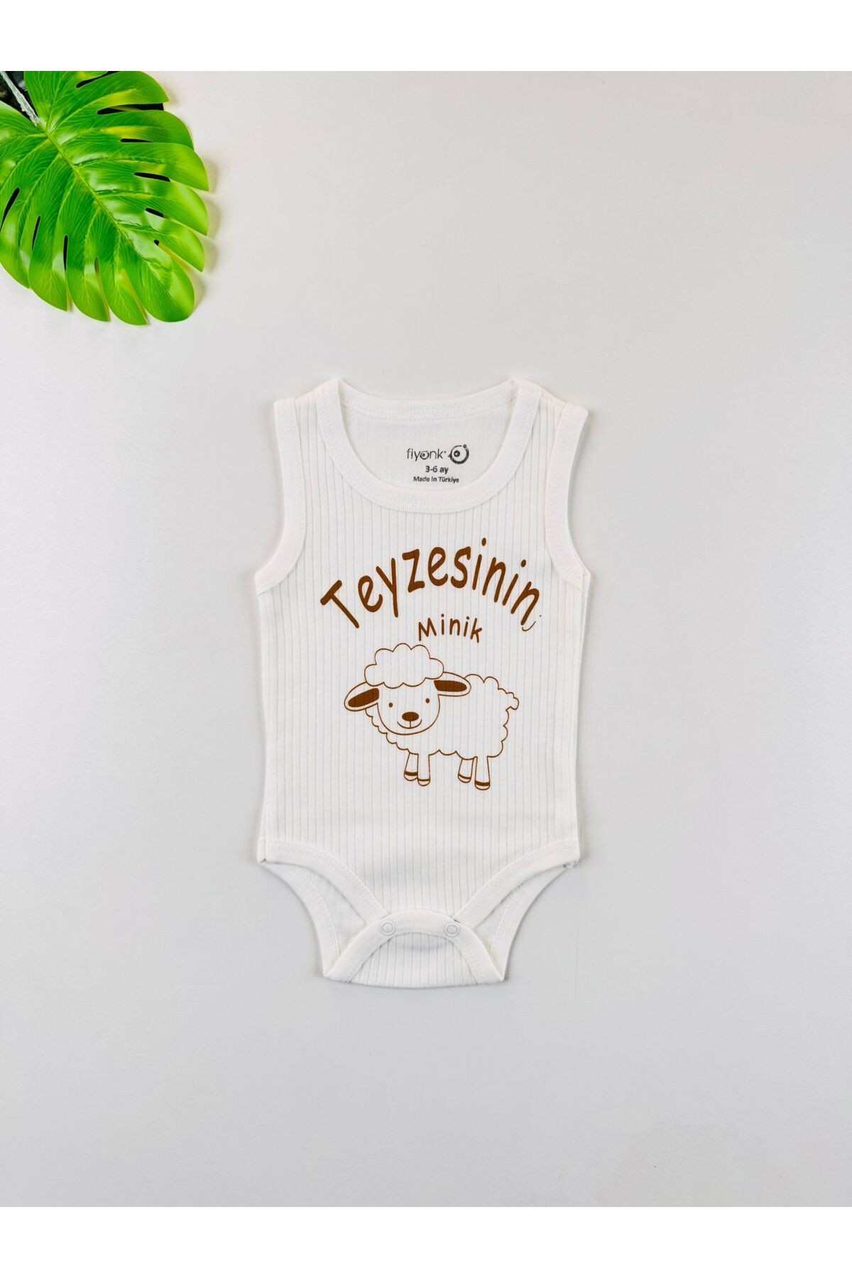 %100 Organik Pamuklu Fitilli Penye Teyzesinin Minik Kuzusu Bebek Body Zıbın