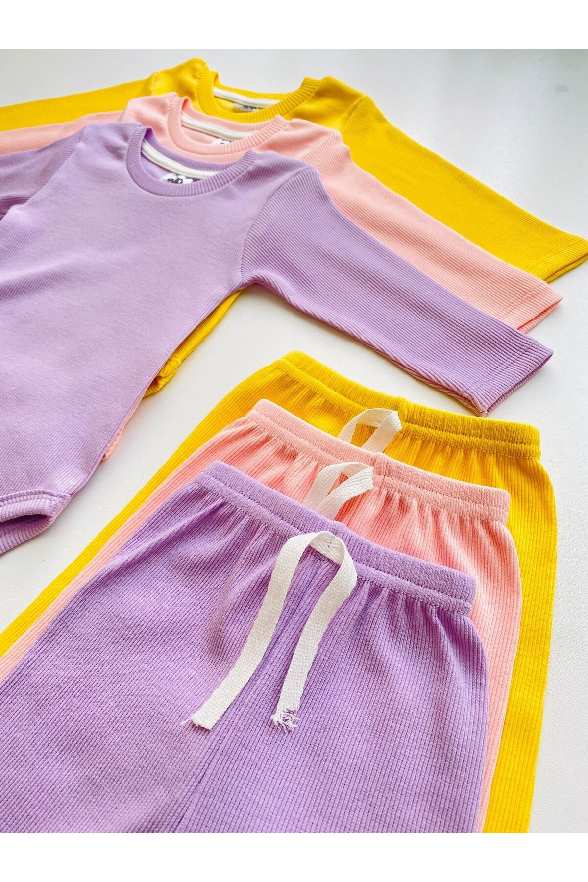 3'lü %100 Pamuklu Uzun Kol Bebek Body Pantolon Takım