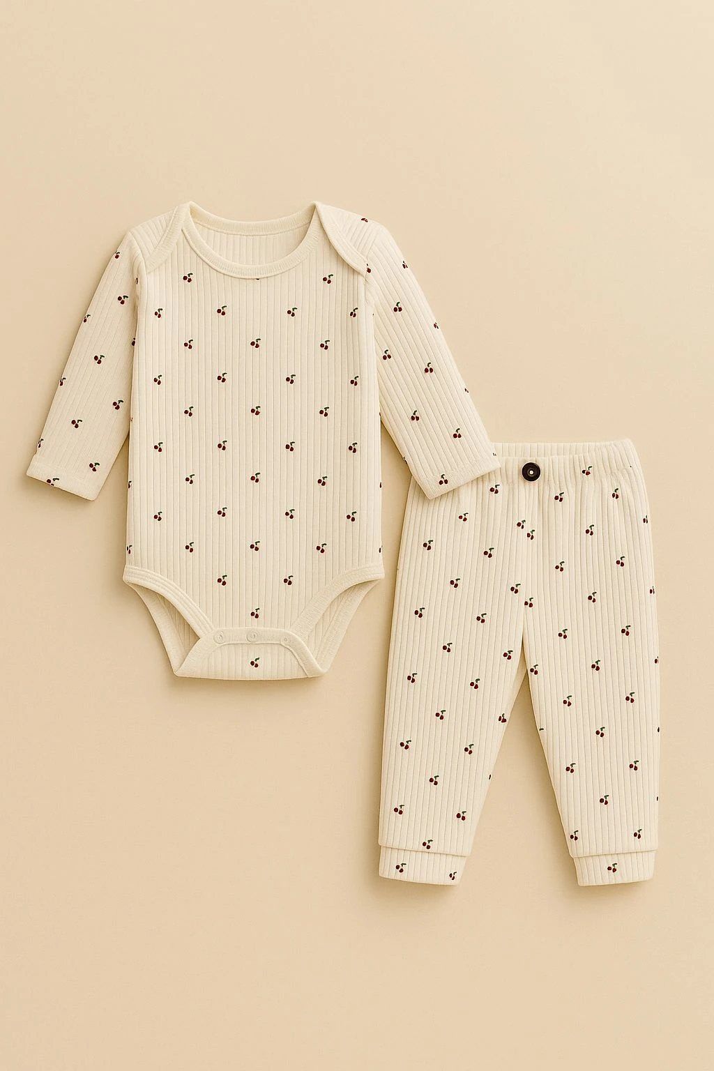 2li Kiraz Desenli %100 Pamuklu Kız Bebek Takım