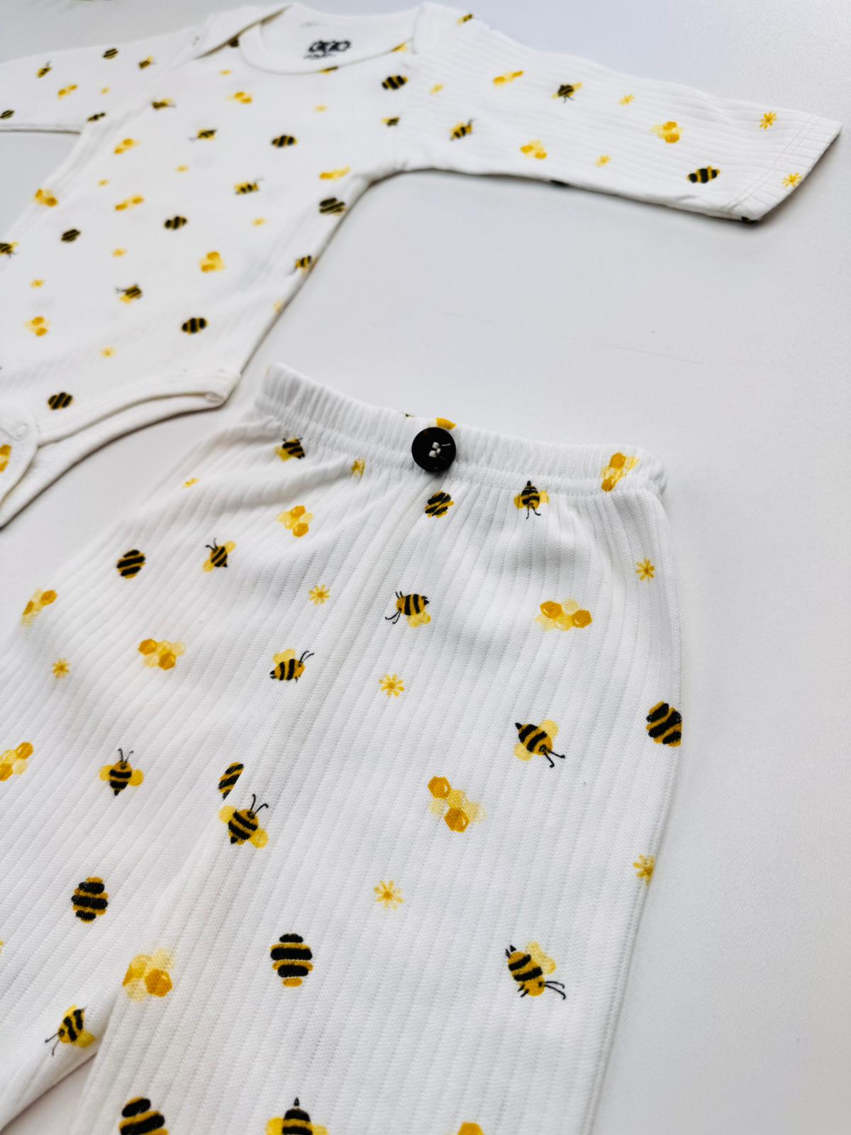 2li Arı Desenli %100 Pamuklu Unisex Bebek Takım