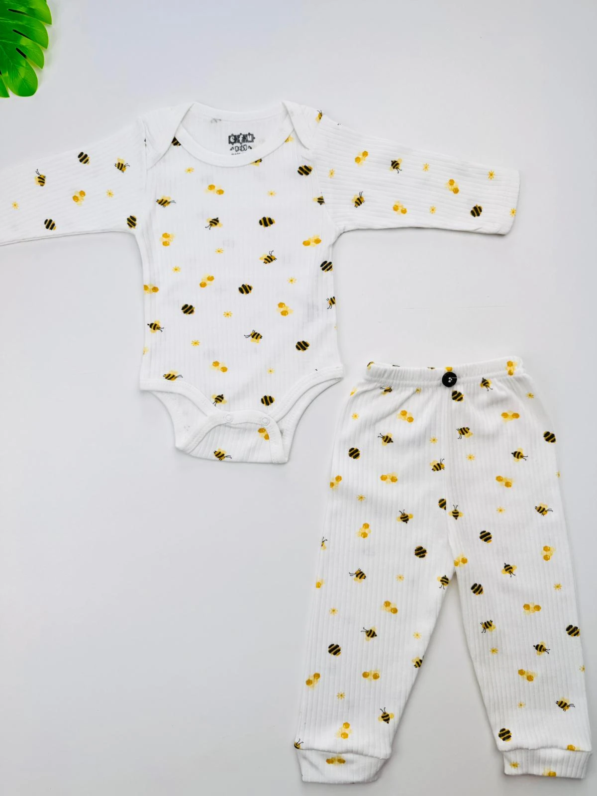 2li Arı Desenli %100 Pamuklu Unisex Bebek Takım