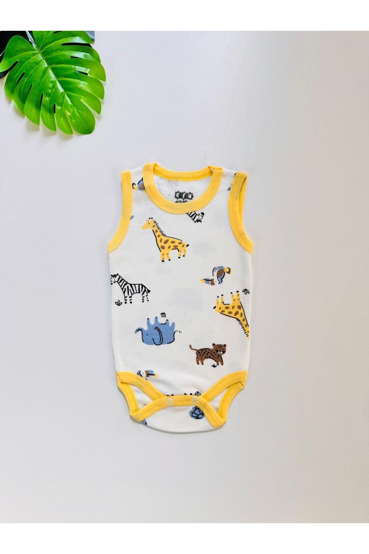 3'lü %100 Pamuklu Desenli Kısa Kol Unisex Bebek Body