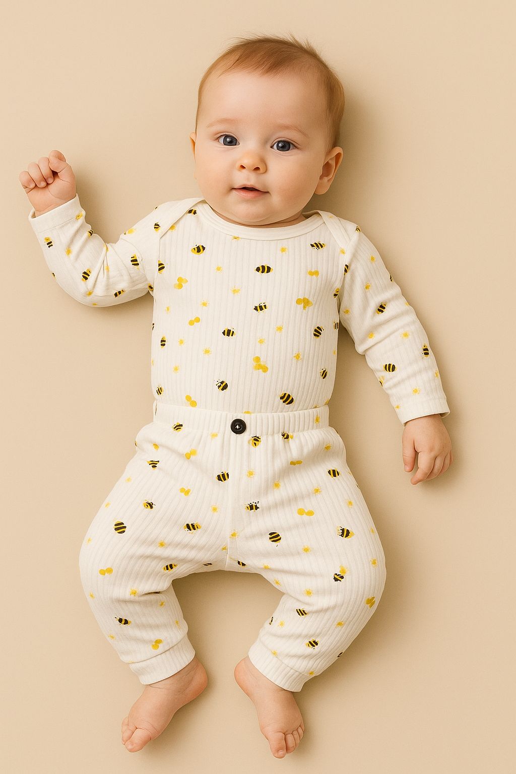 2li Arı Desenli %100 Pamuklu Unisex Bebek Takım