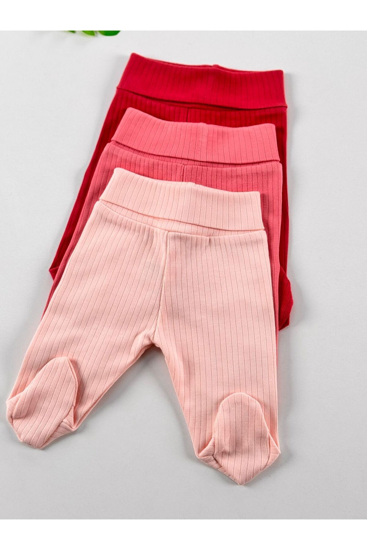 3'lü %100 Pamuklu Raporlu Unisex Basic Patikli Bebek Pantolon
