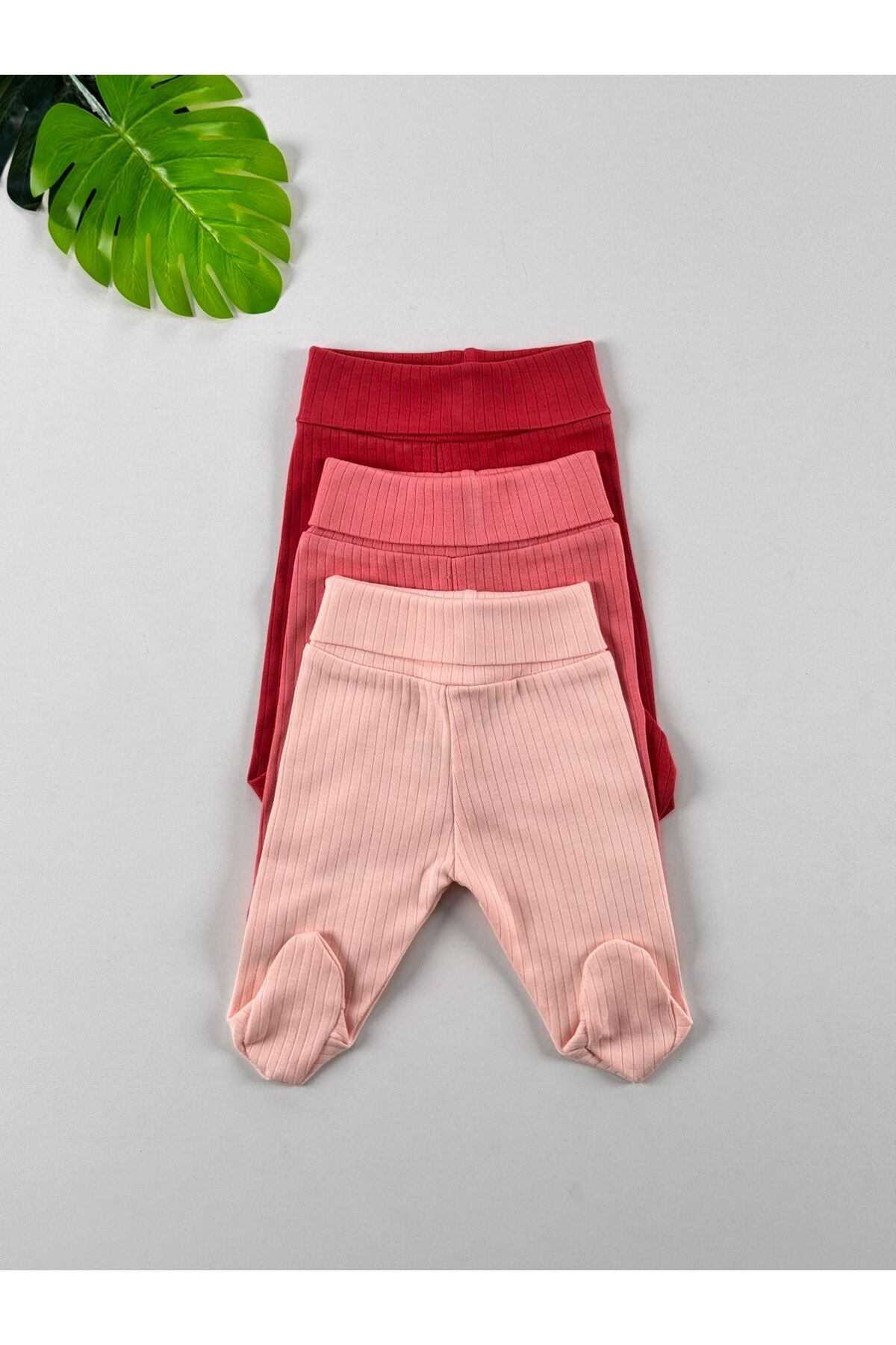 3'lü %100 Pamuklu Raporlu Unisex Basic Patikli Bebek Pantolon - çok renkli - 2