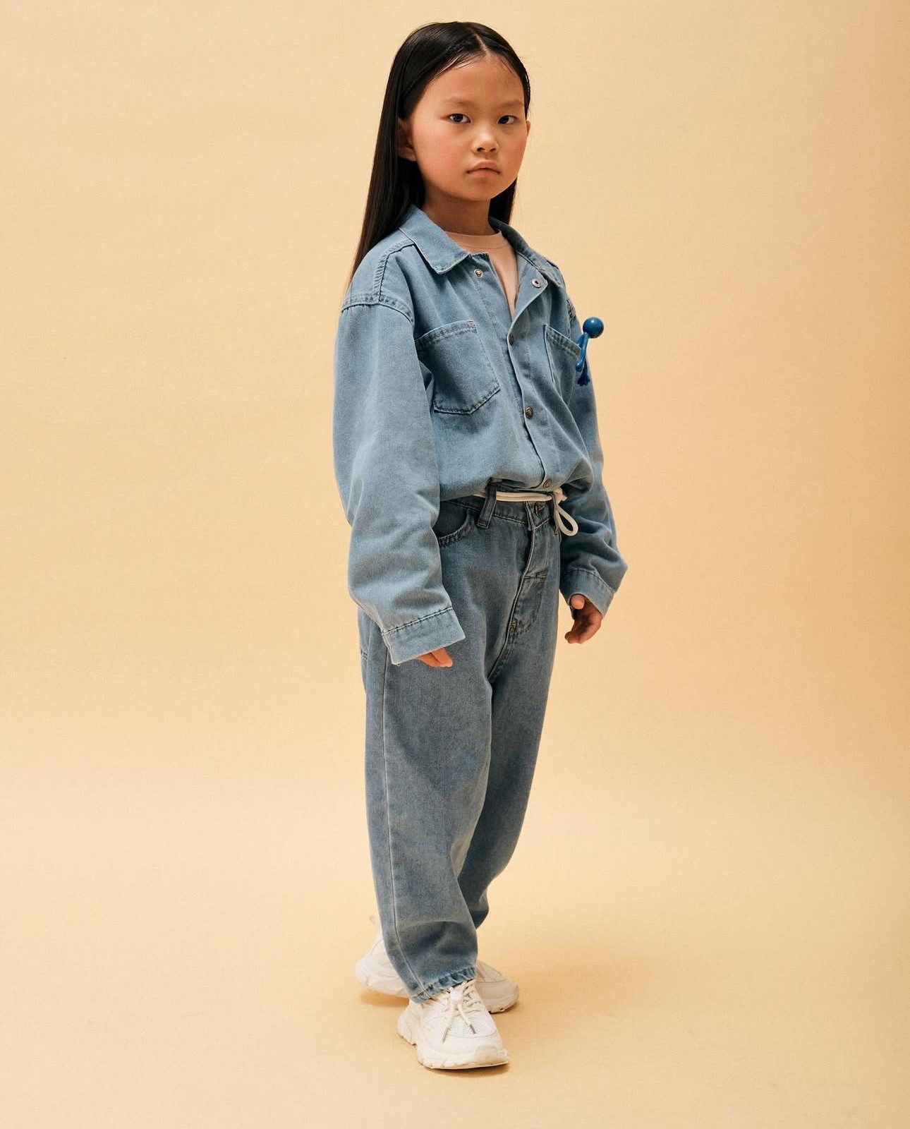 Kore Tarzı Oversize Çocuk Denim Takım – 2’li Rahat Kombin, 1-8 Yaş