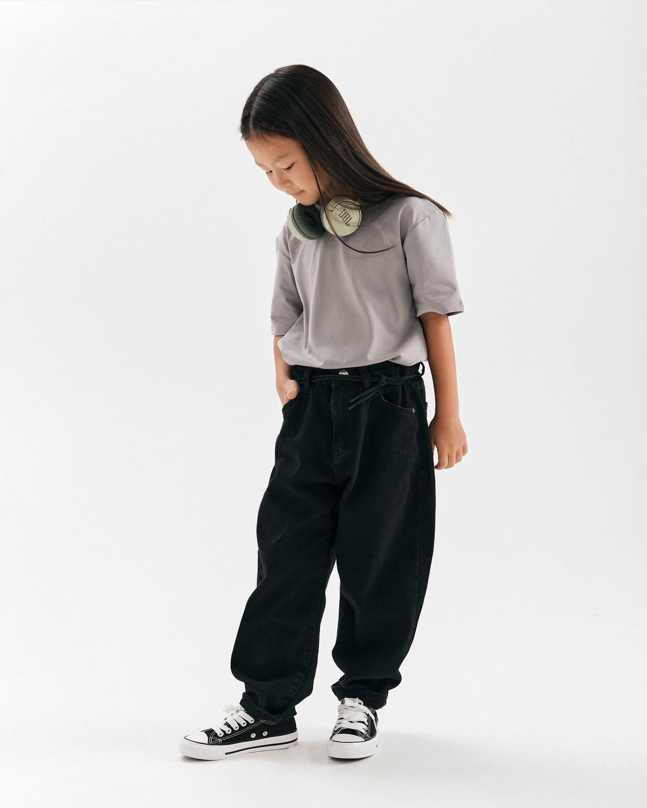 Rahat Geniş Kesim Oversize Çocuk Kot – Kore Stili Lastikli Bel 1-7 Yaş
