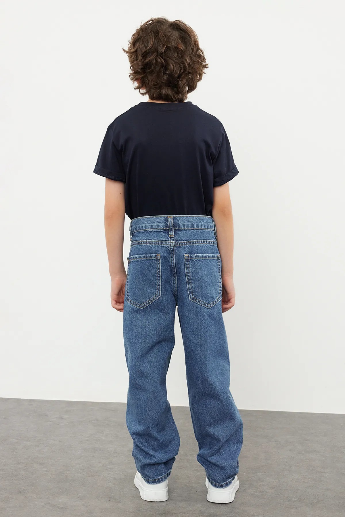 Mavi Erkek Çocuk Baggy Pamuklu Lastikli Denim Pantolon Jean
