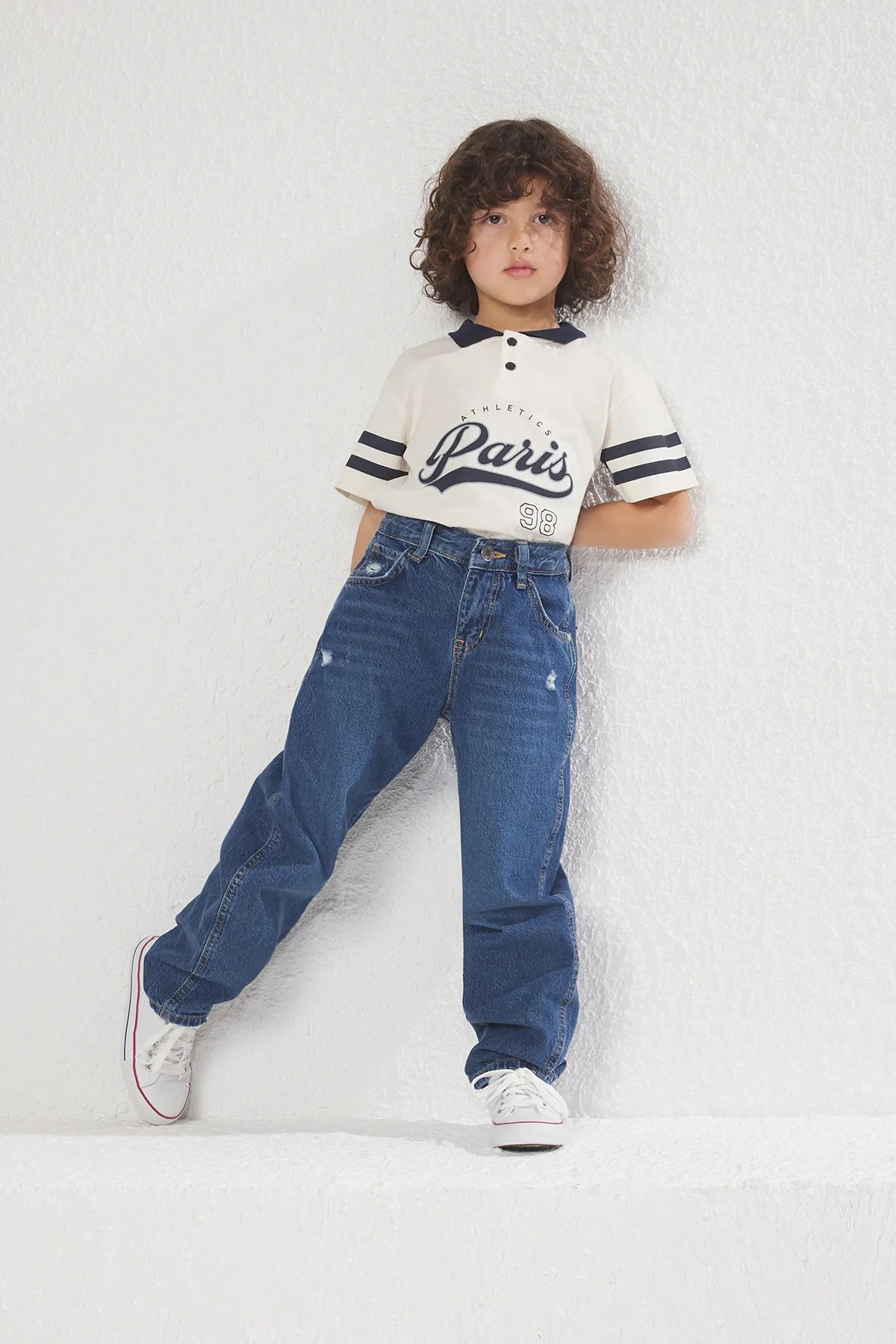 Mavi Erkek Çocuk Baggy Pamuklu Lastikli Denim Pantolon Jean