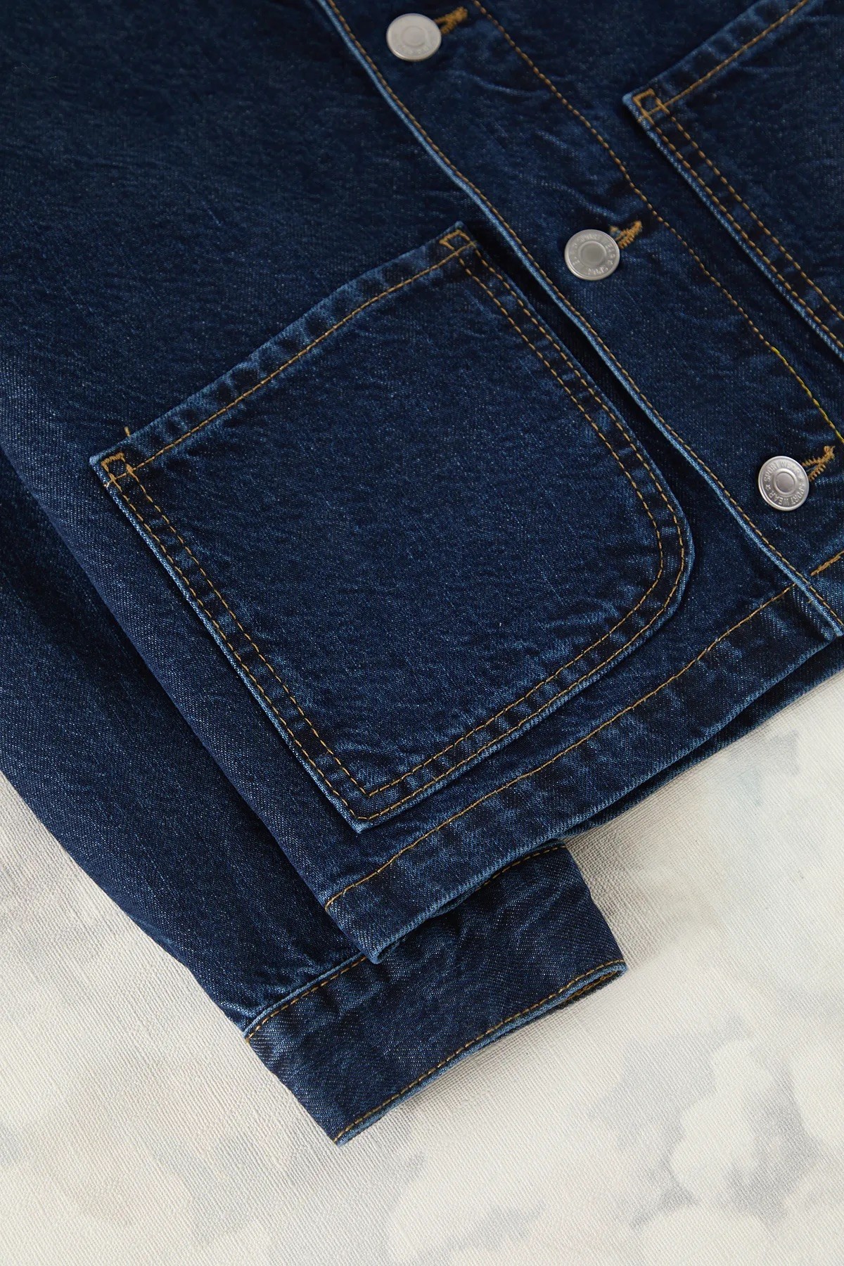 Koyu Mavi Erkek Çocuk %100 Pamuk Cepli Denim Ceket 