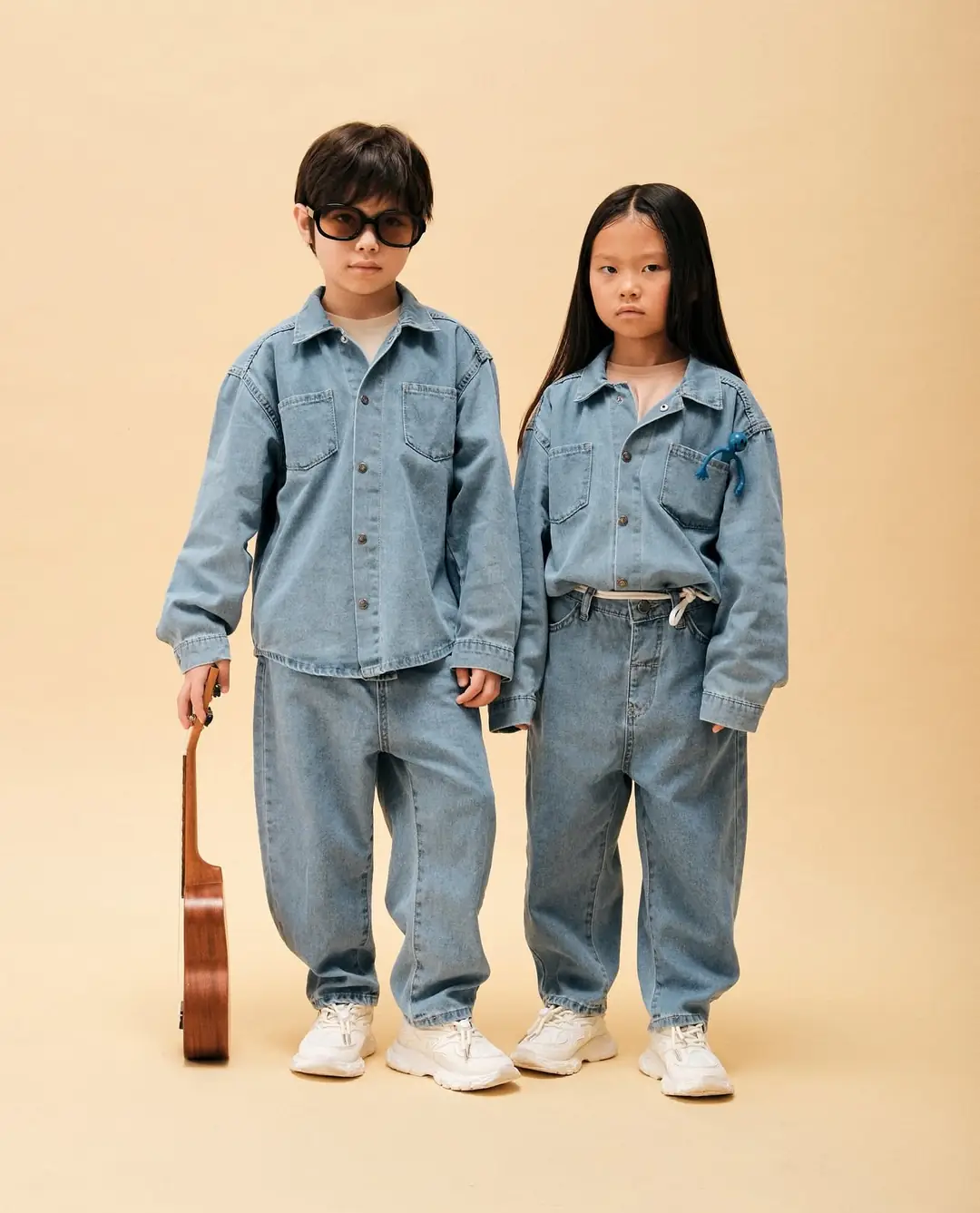 Kore Tarzı Oversize Çocuk Denim Takım – 2'li Rahat Kombin, 1-8 Yaş