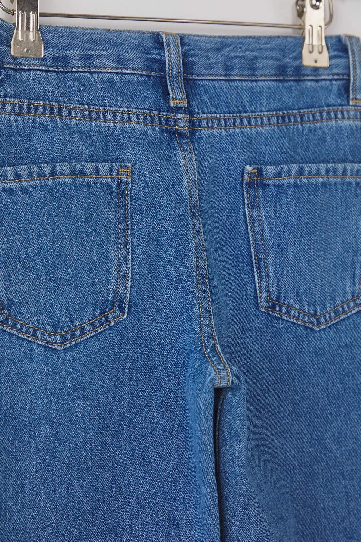 Mavi Kız Çocuk Geniş Paça Kalp Desenli %100 Pamuk Lastikli Denim Pantolon 