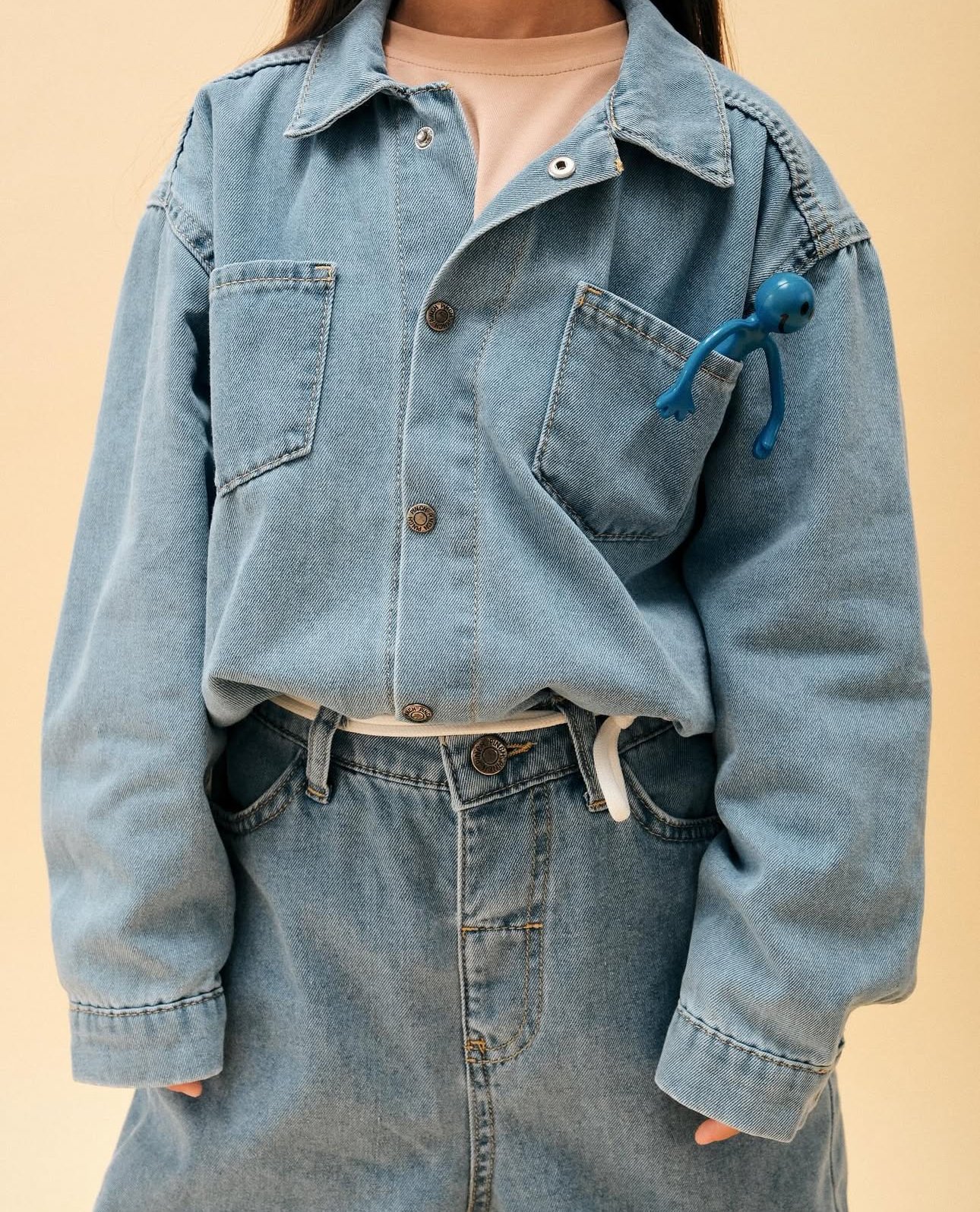Kore Tarzı Oversize Çocuk Denim Takım – 2’li Rahat Kombin, 1-8 Yaş