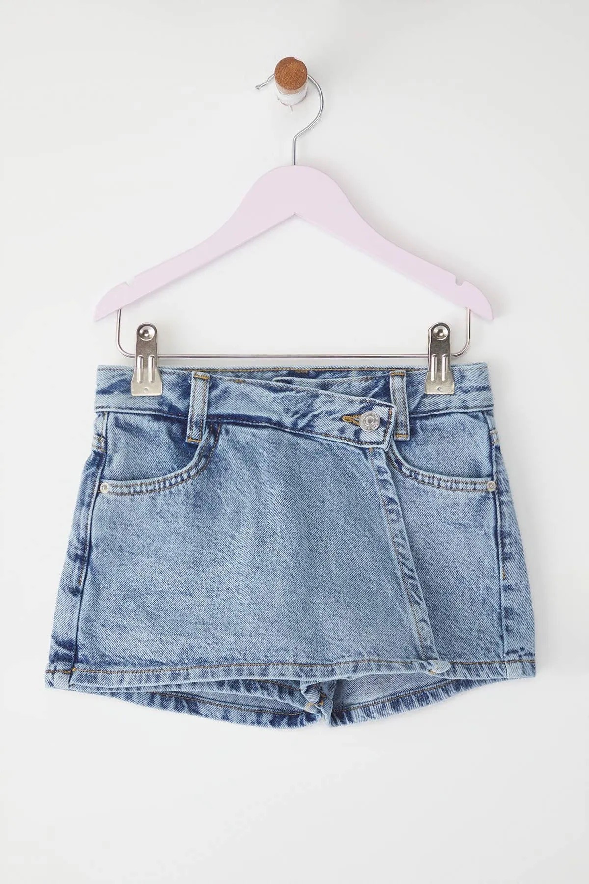 Mavi Kız Çocuk Pamuklu Asimetrik Denim Şort Etek