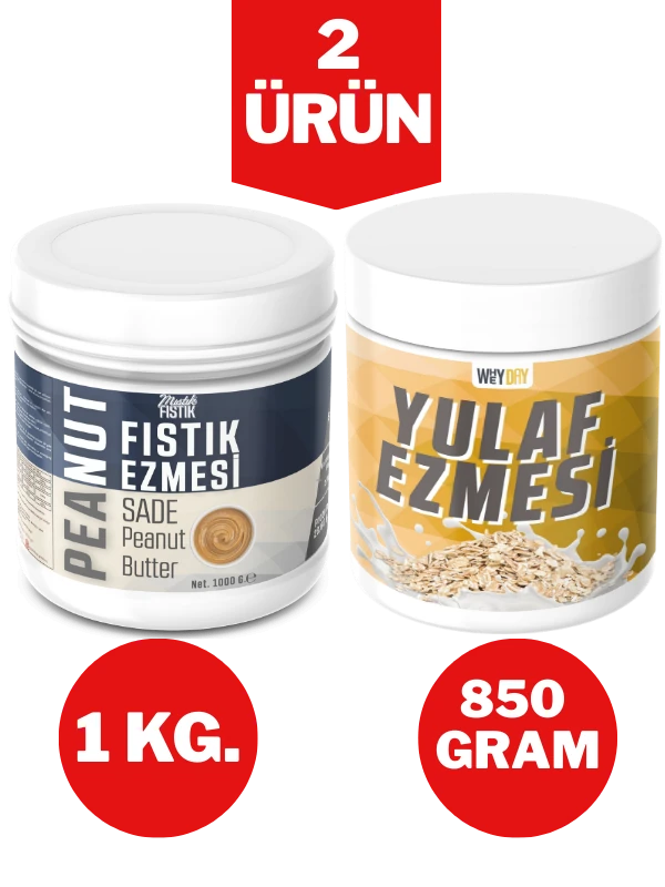 Sade Fıstık Ezmesi 1 kg ve Yulaf Ezmesi 850 g.