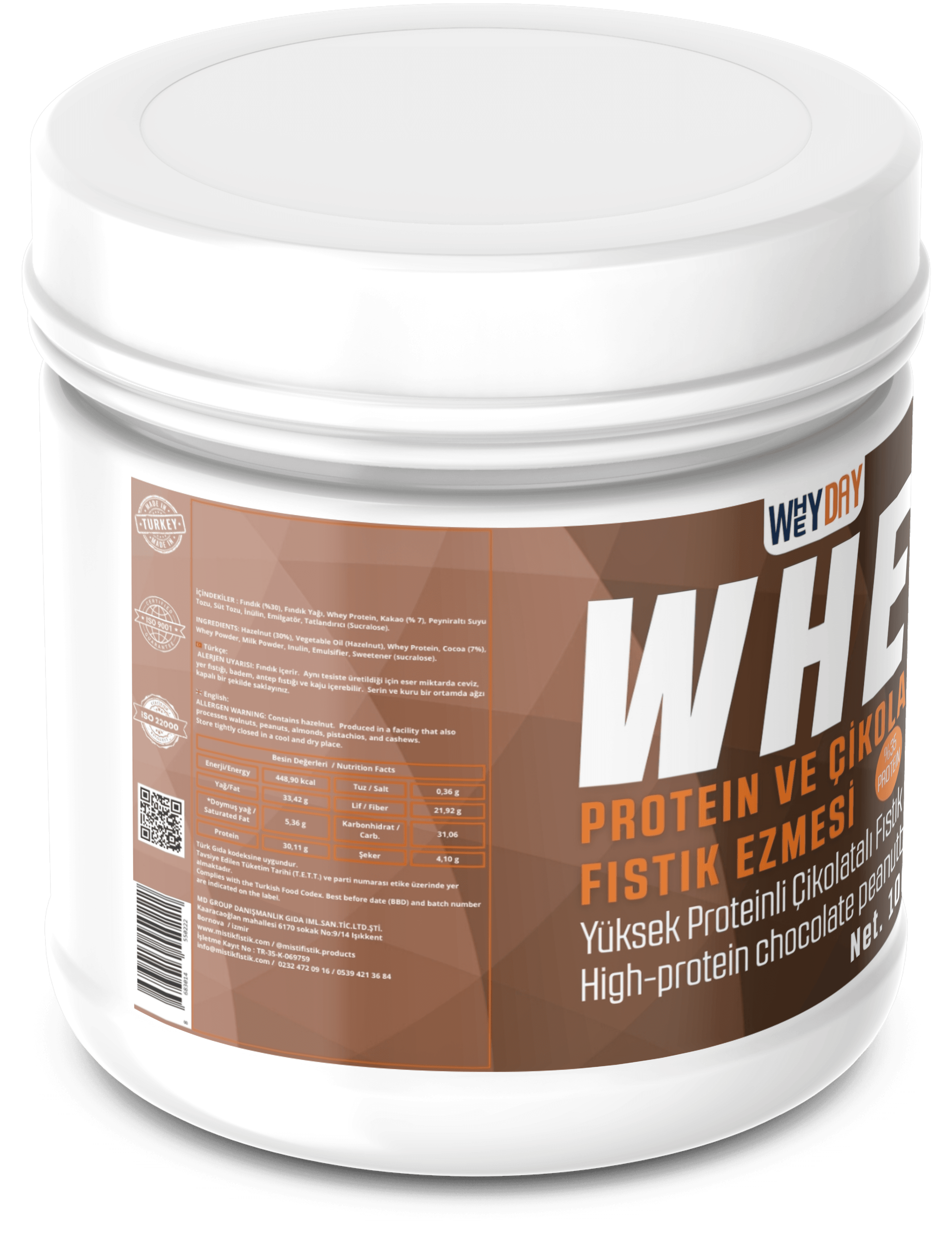 Whey Proteinli Çikolatalı Fıstık Ezmesi 1 kg.