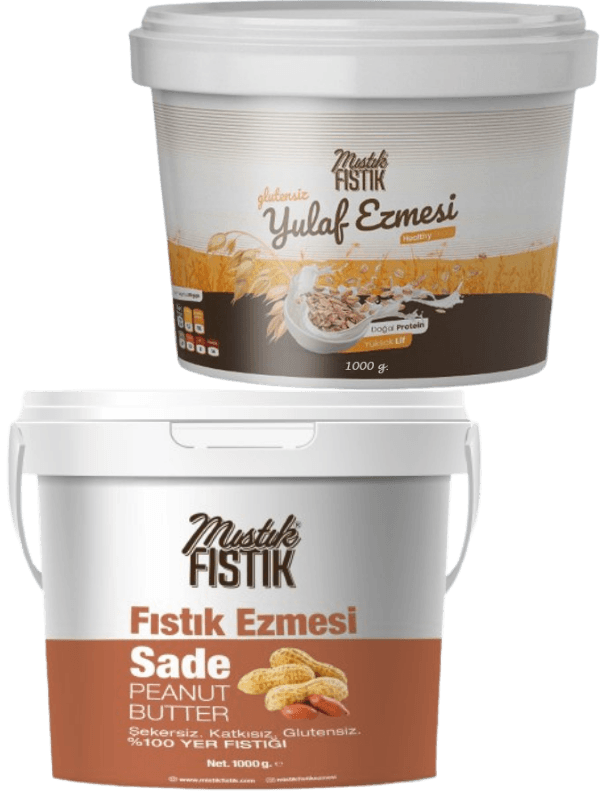 Sade Fıstık Ezmesi 1 kg ve Yulaf Ezmesi 1 kg.