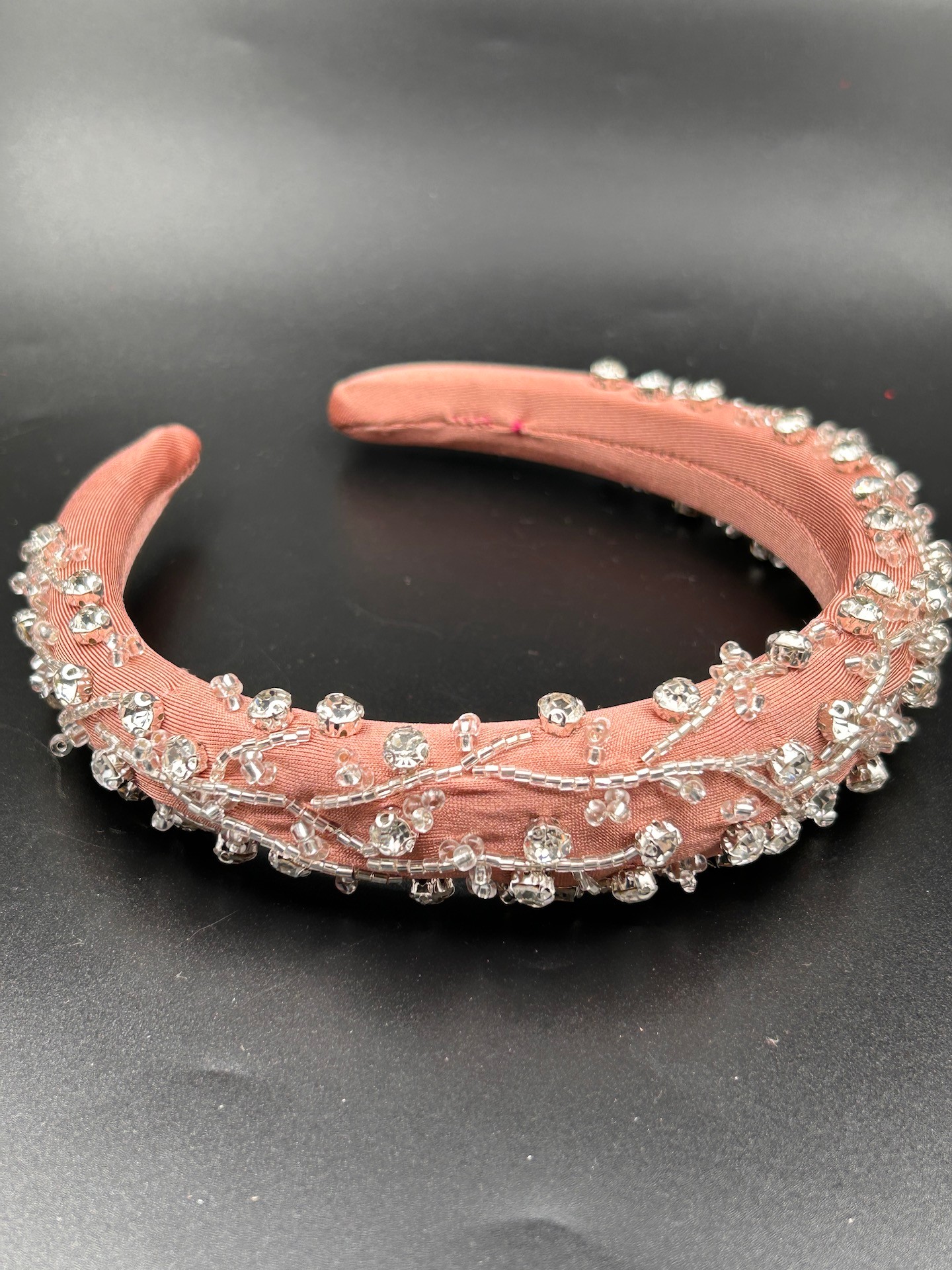 Abiye Nişan Düğün Pudra Pembe Taşlı Model El İşi Tasarım Taç Kadın Saç