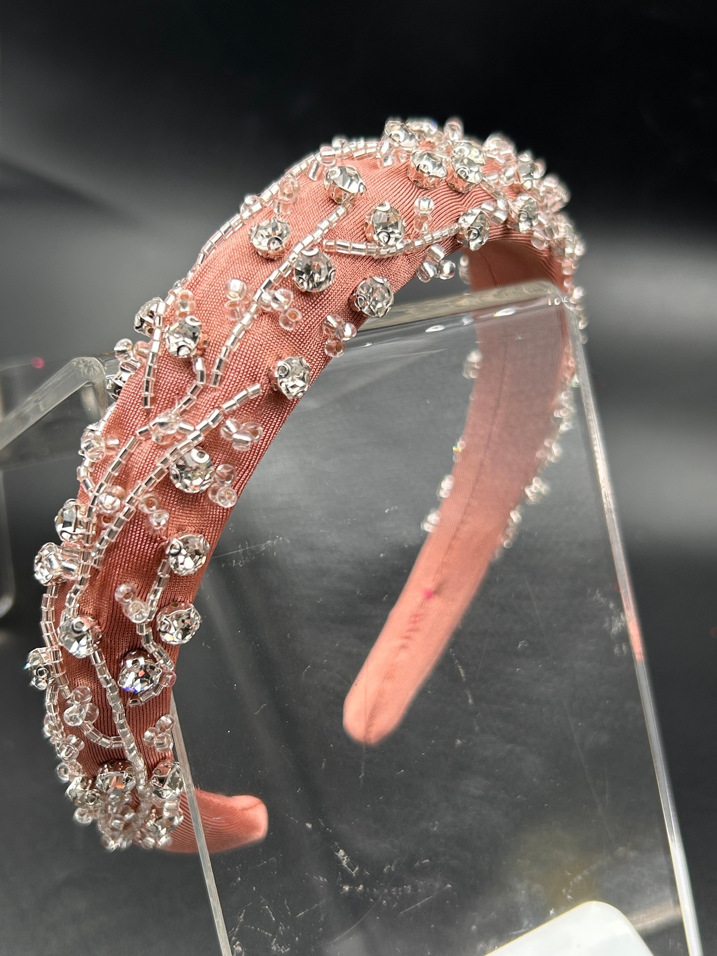 Abiye Nişan Düğün Pudra Pembe Taşlı Model El İşi Tasarım Taç Kadın Saç