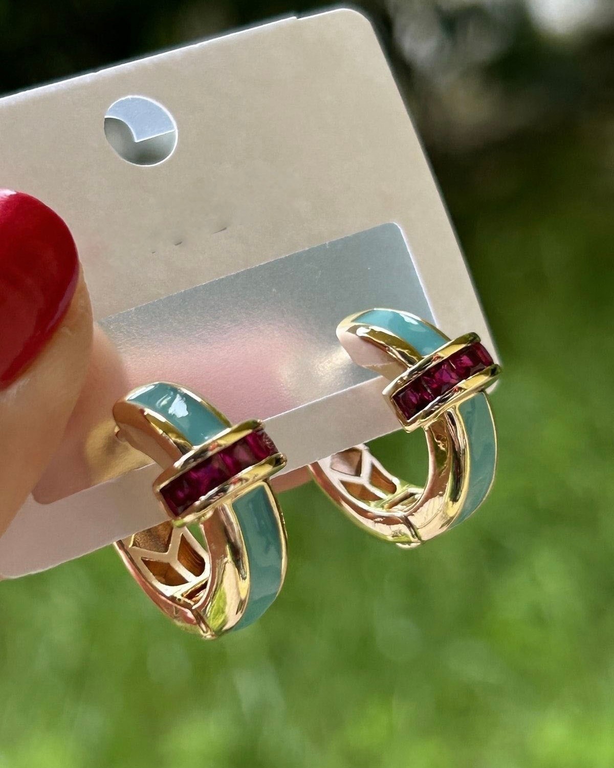 ByMerve BYM115 C Mini Model Özel Seri Yeşil Mineli Taş Detaylı Kararma Yapmaz Kadın Halka Küpe