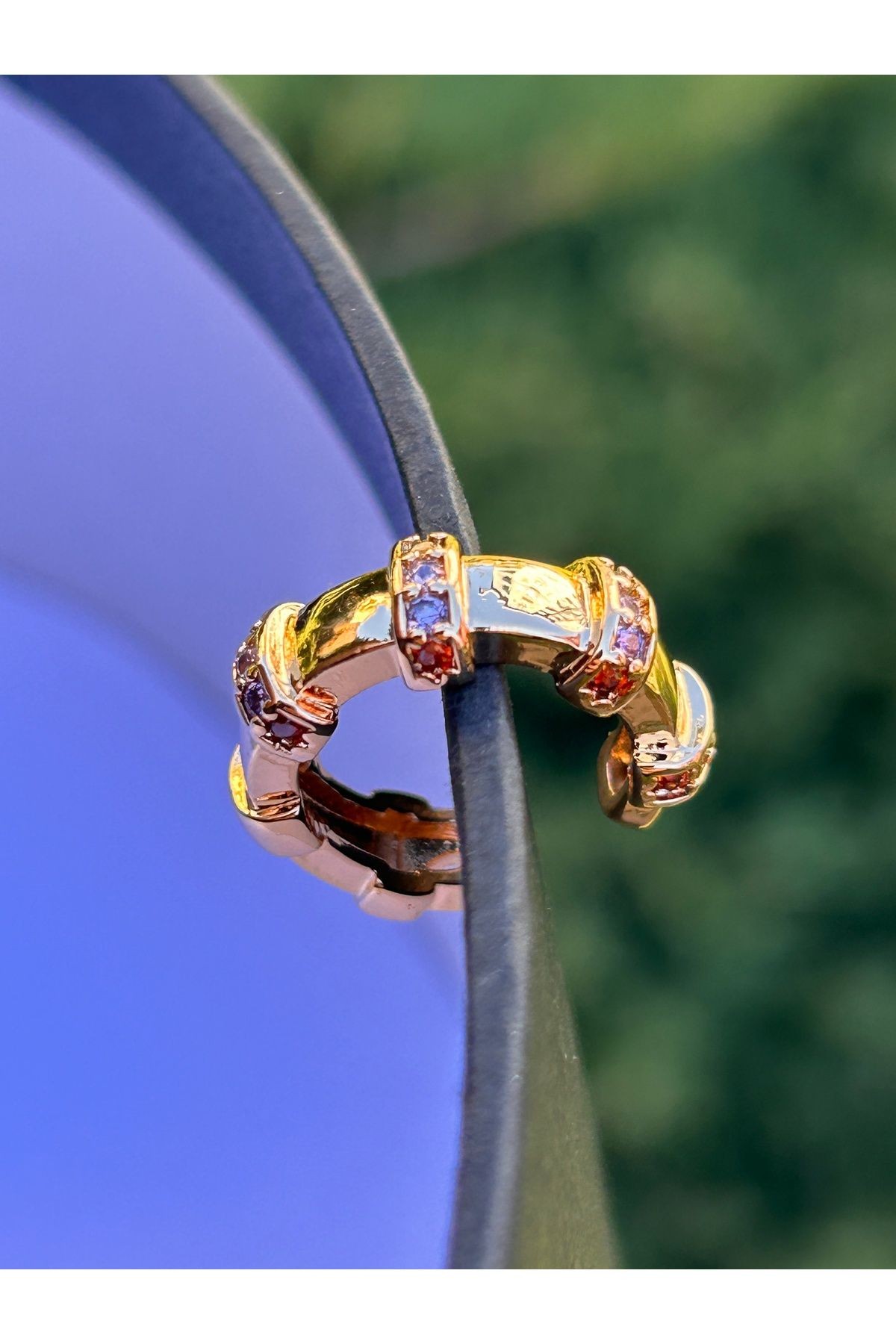 Sıkıştırmalı Gold Rose Gold Renk Çelik Taşlı Kadın Kıkırdak Küpe 2cm Hediye Sevgililer Günü