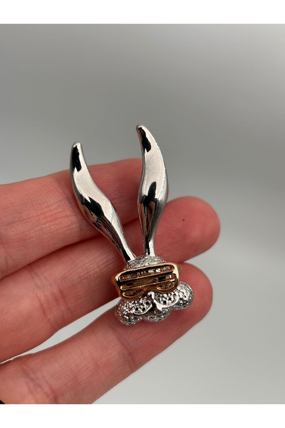 BYM138 Gümüş Renkli 4,5Cm Silver Tavşan Kadın Broş Yaka İğnesi Hediye