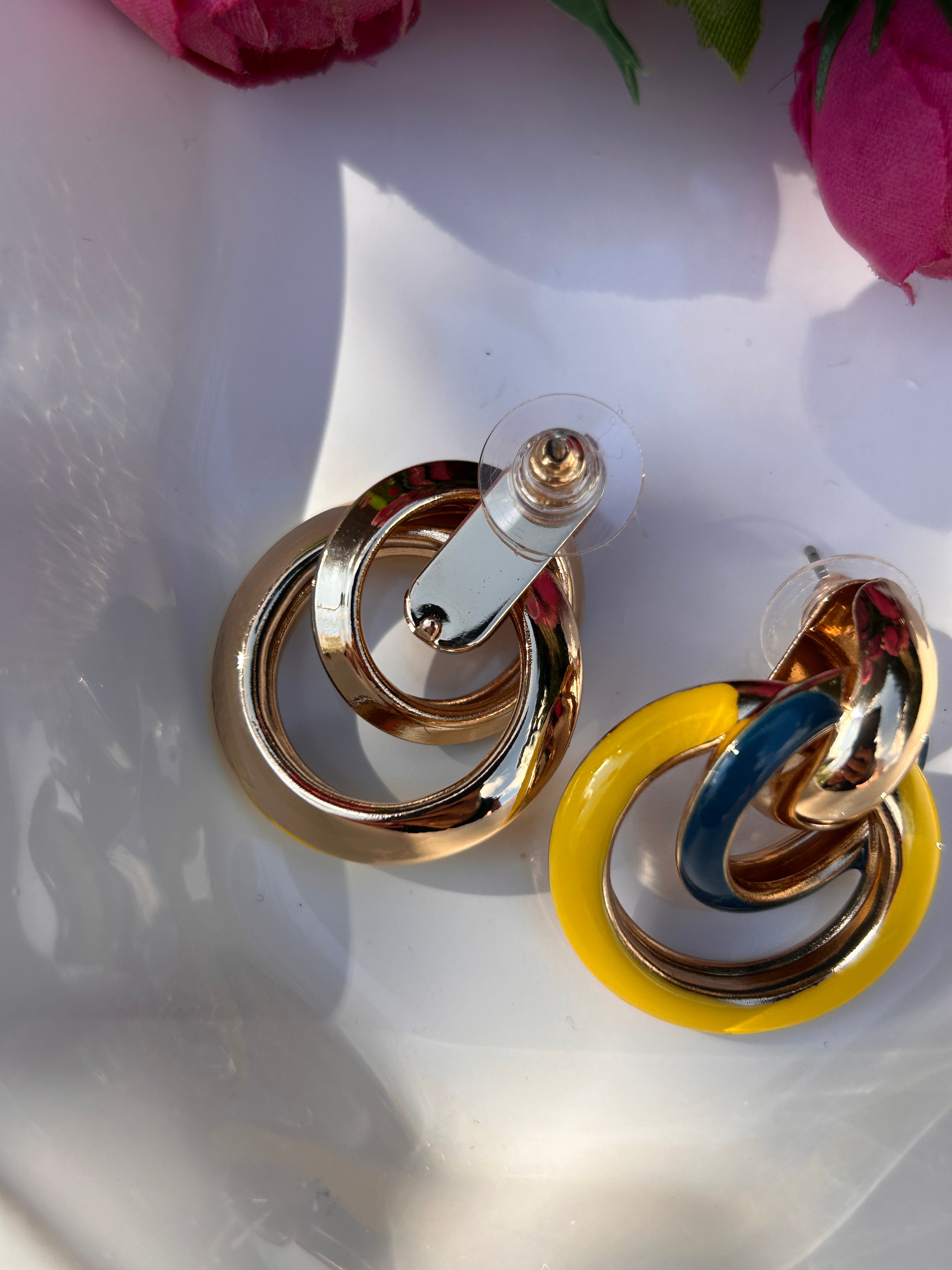 BYM128 Abiye Tasarım Halka Gold Tabaka Sarı 3,5Cm Kadın Çelik Küpe