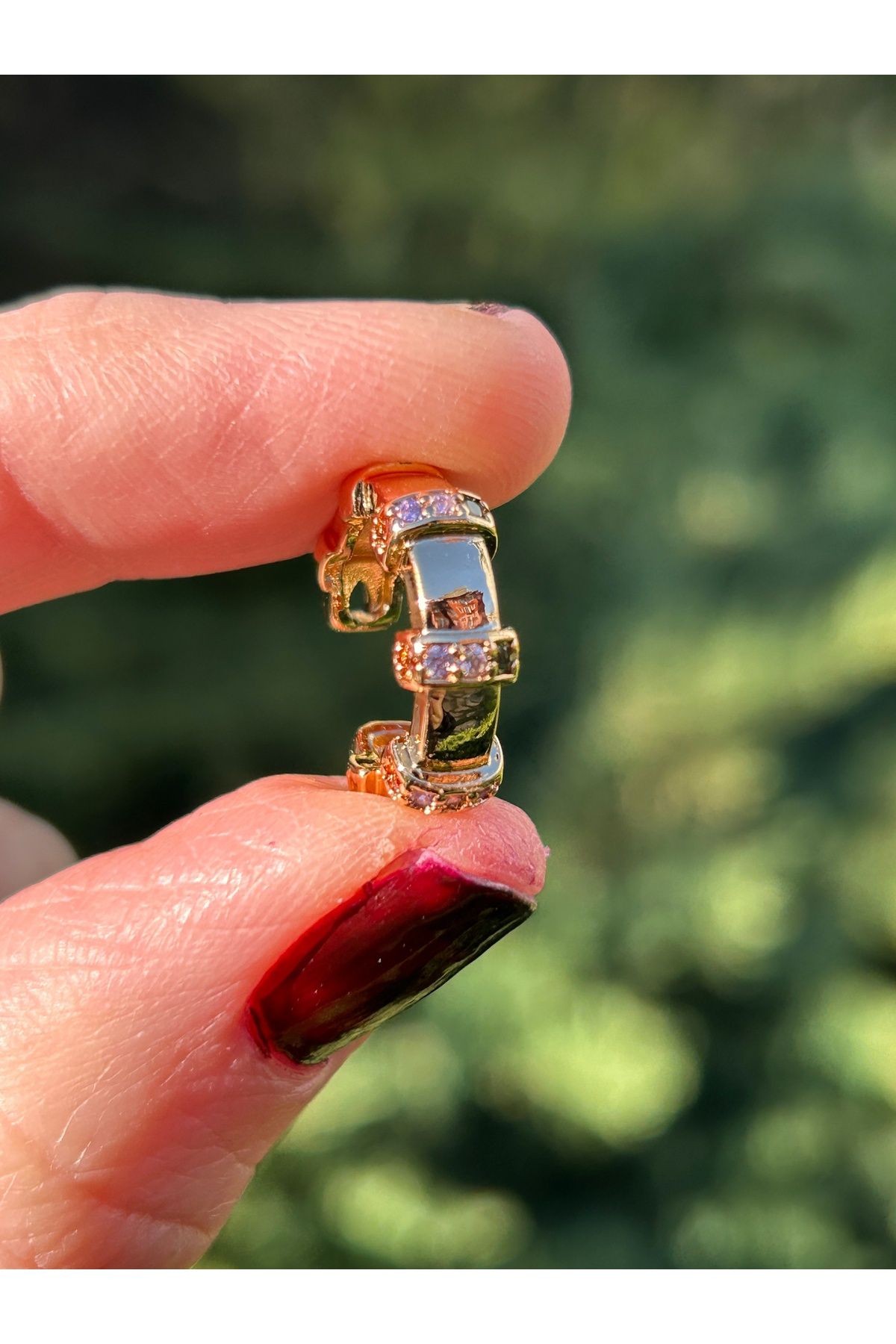 Sıkıştırmalı Gold Rose Gold Renk Çelik Taşlı Kadın Kıkırdak Küpe 2cm Hediye Sevgililer Günü