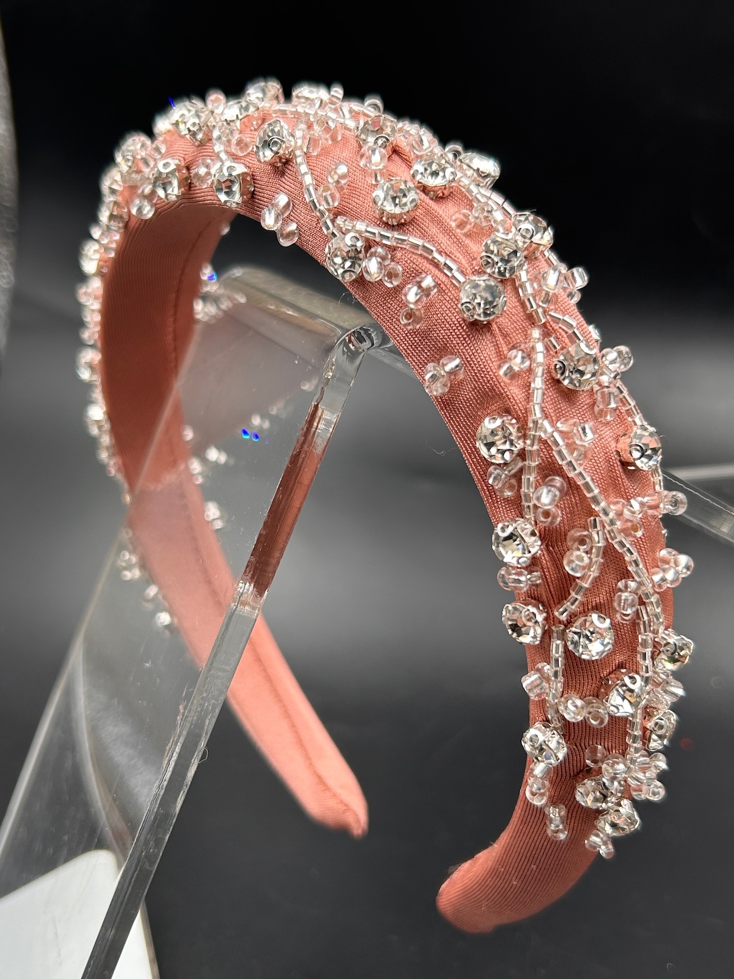 Abiye Nişan Düğün Pudra Pembe Taşlı Model El İşi Tasarım Taç Kadın Saç