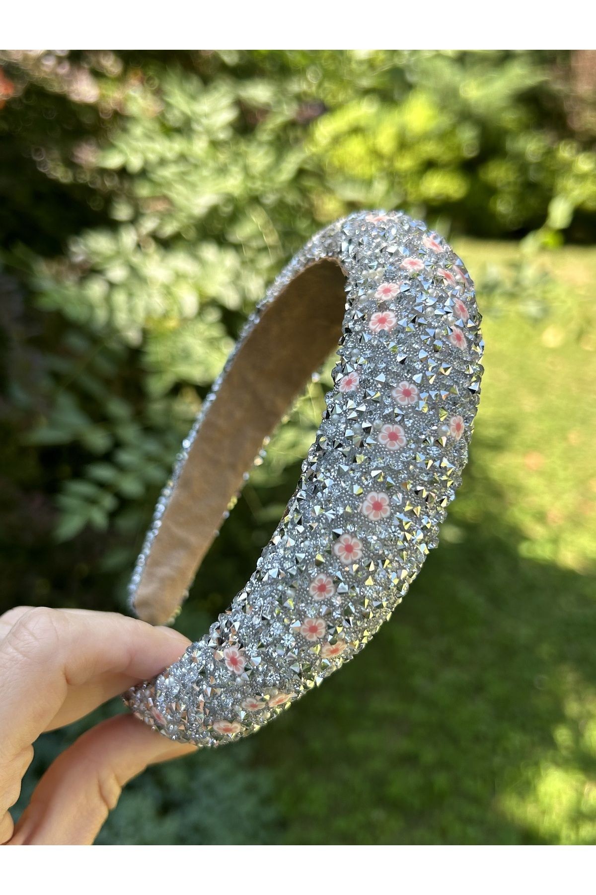 BYM044 İthal Kristal Taşlı KadınTaç Mini Pembe Çiçek İşlemeli Saç Aksesuarı Abiye Kadın Saç Tacı