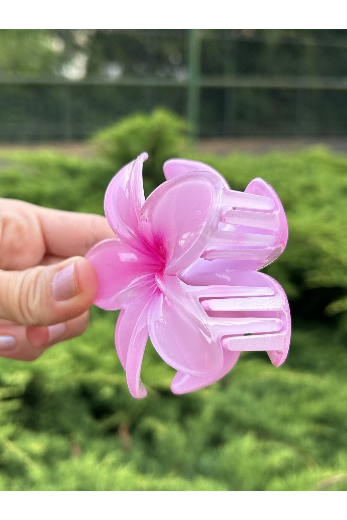 BYM384 Pembe Çiçek Büyük Boy Hibisküs Mandal Toka
