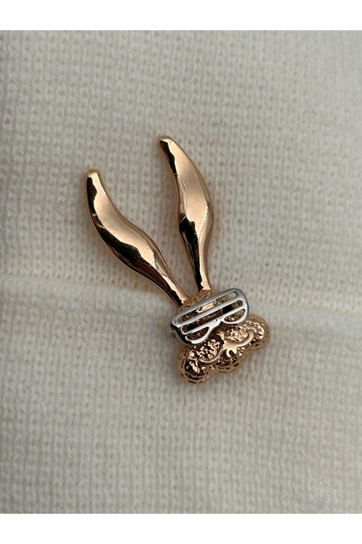 BYM141 Gold ve Silver Renkli 4,5Cm Eğlenceli Tavşan Kadın Broş Yaka İğnesi
