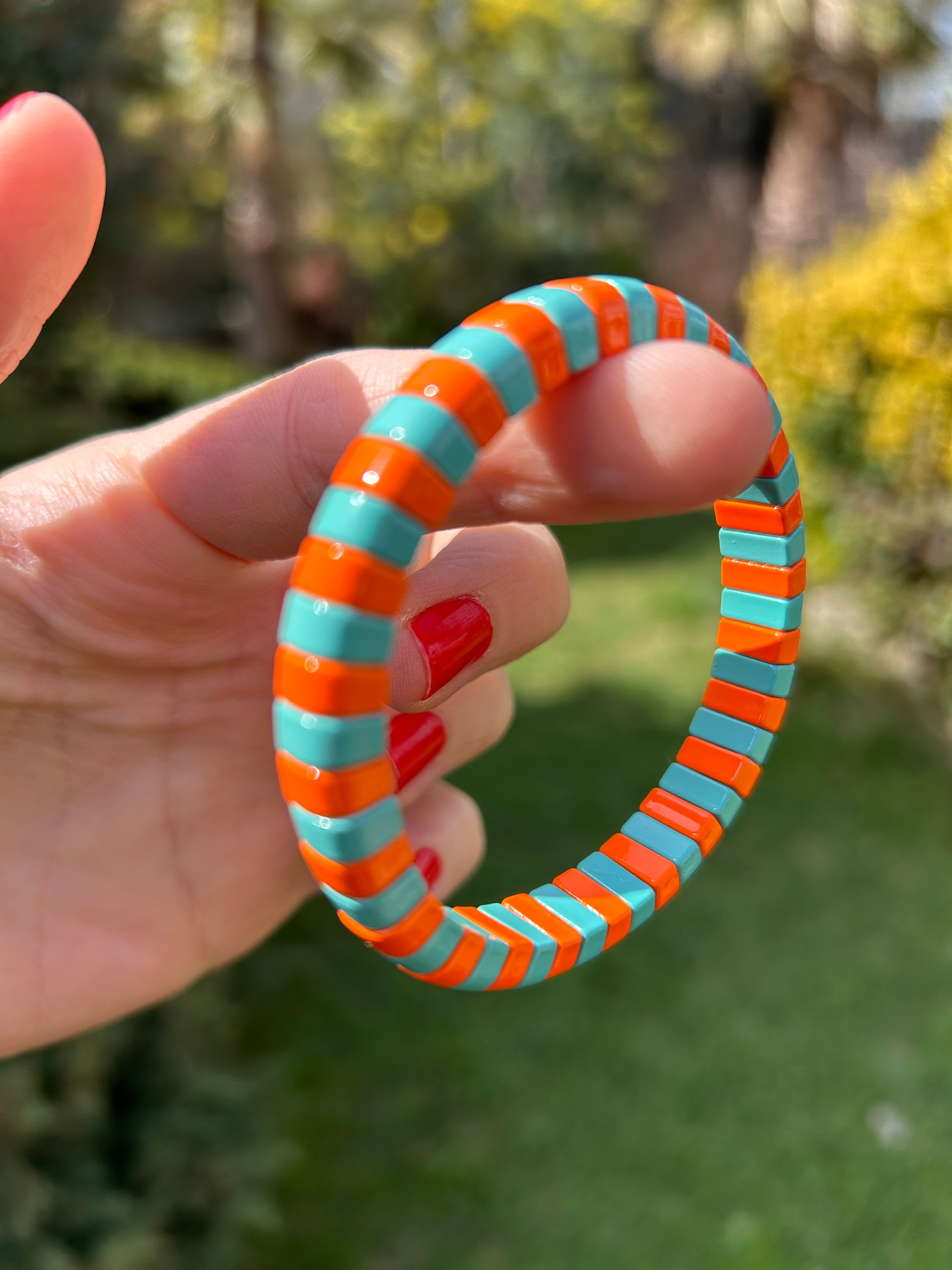 BYM081 Anti Allerjik Domino Kararmaz Turuncu Yeşil Bilezik Aksesuar Kadın Bijuteri Bileklik