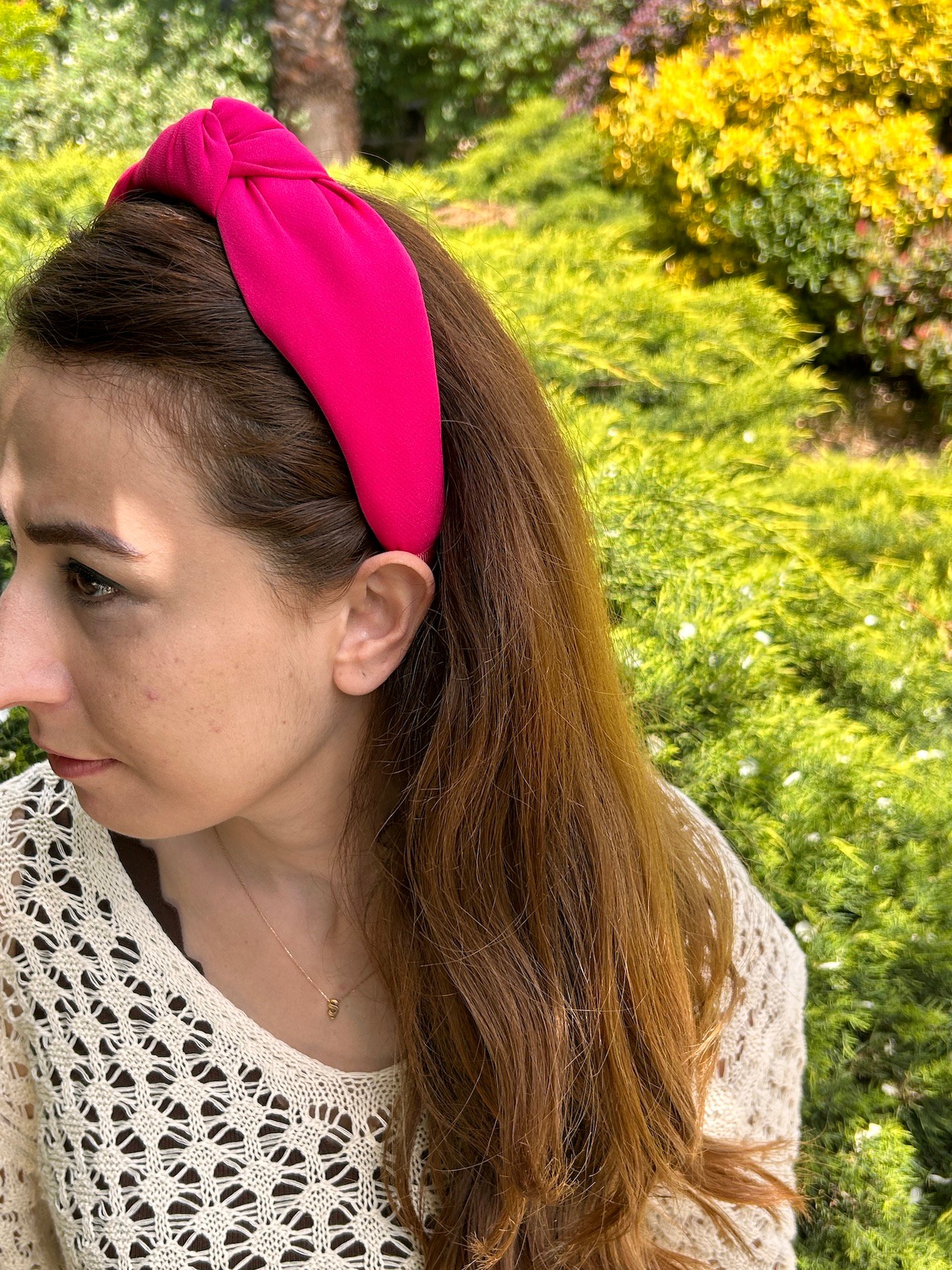 Kumaş Düğümlü Pembe Kadın Saç Bandı Taç Modeli