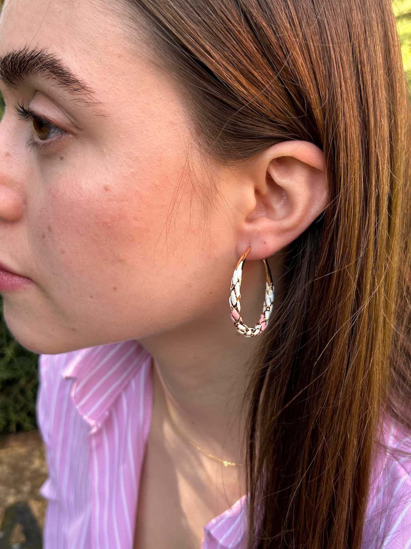 BYM099 Yuvarlak Mavi Yeşil Örgü Model Günlük Abiye Rose Gold Halka Kadın Çelik Küpe