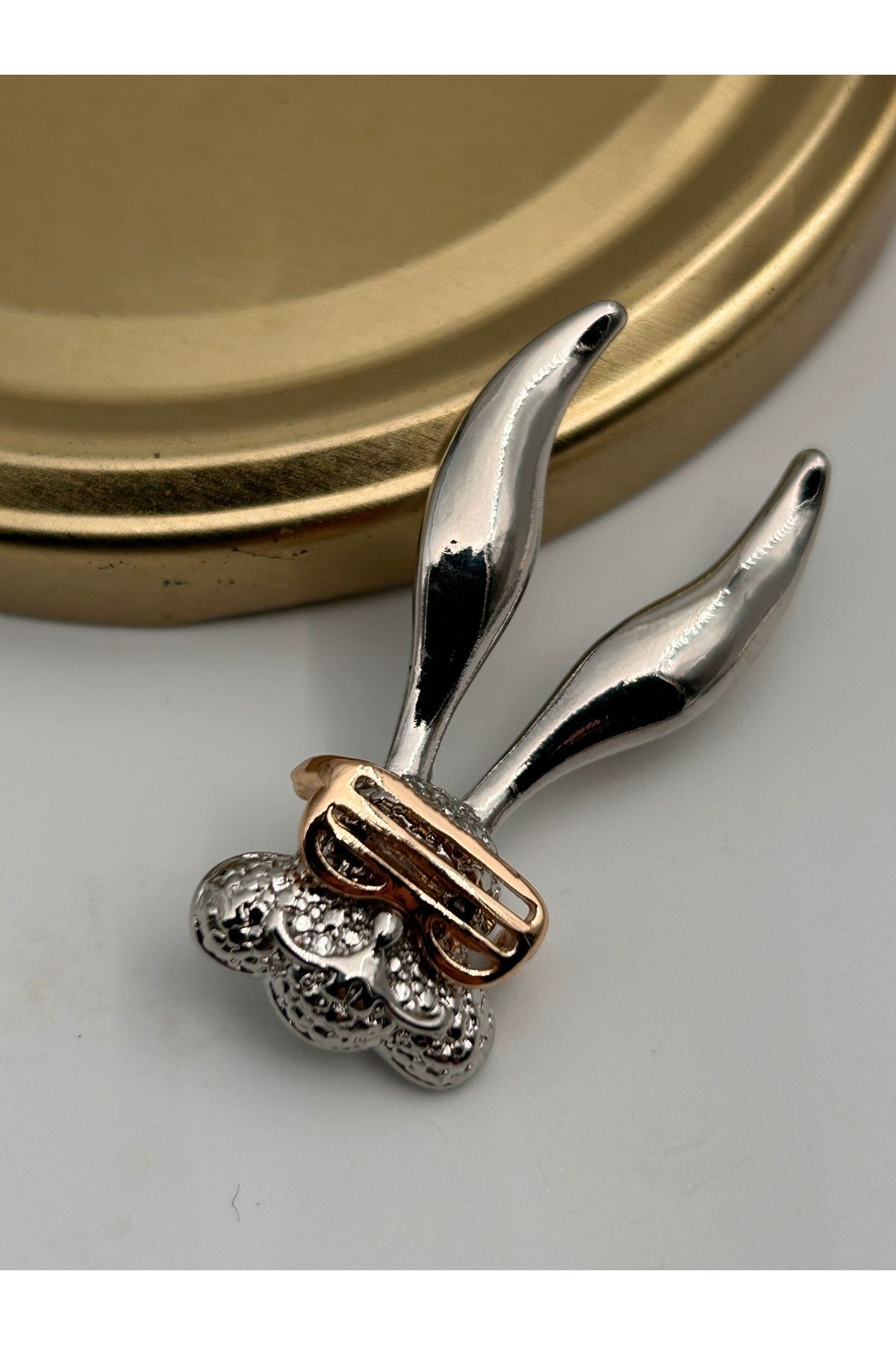 BYM138 Gümüş Renkli 4,5Cm Silver Tavşan Kadın Broş Yaka İğnesi Hediye