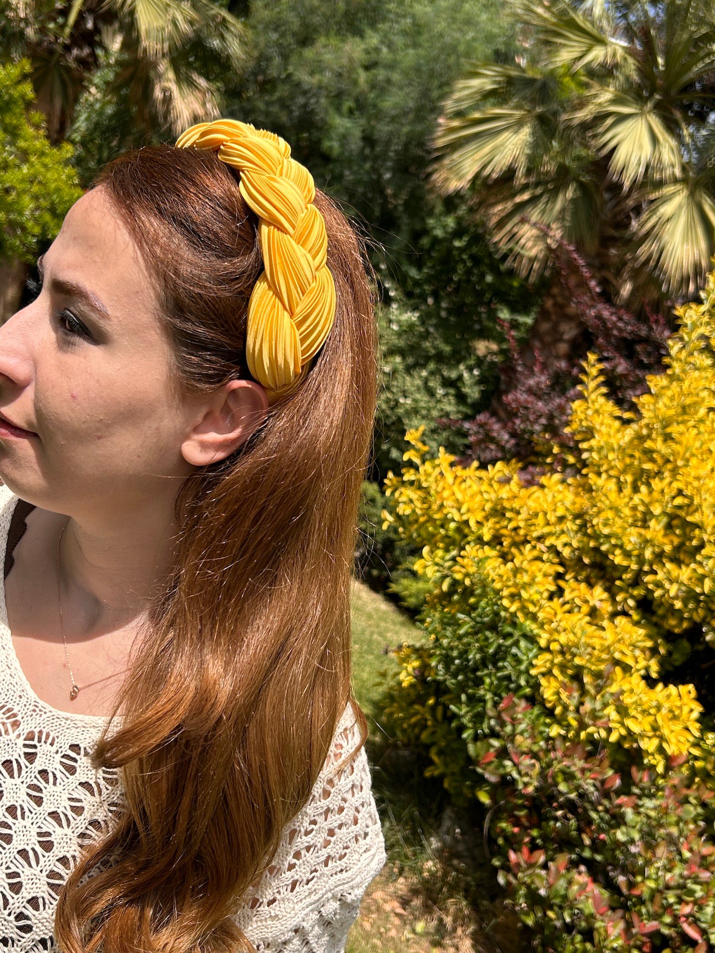 BYM498 Pilise Kumaş Taç Hardal Renkli Saç Aksesuarı Örgü Model Günlük Kadın Saç Tacı