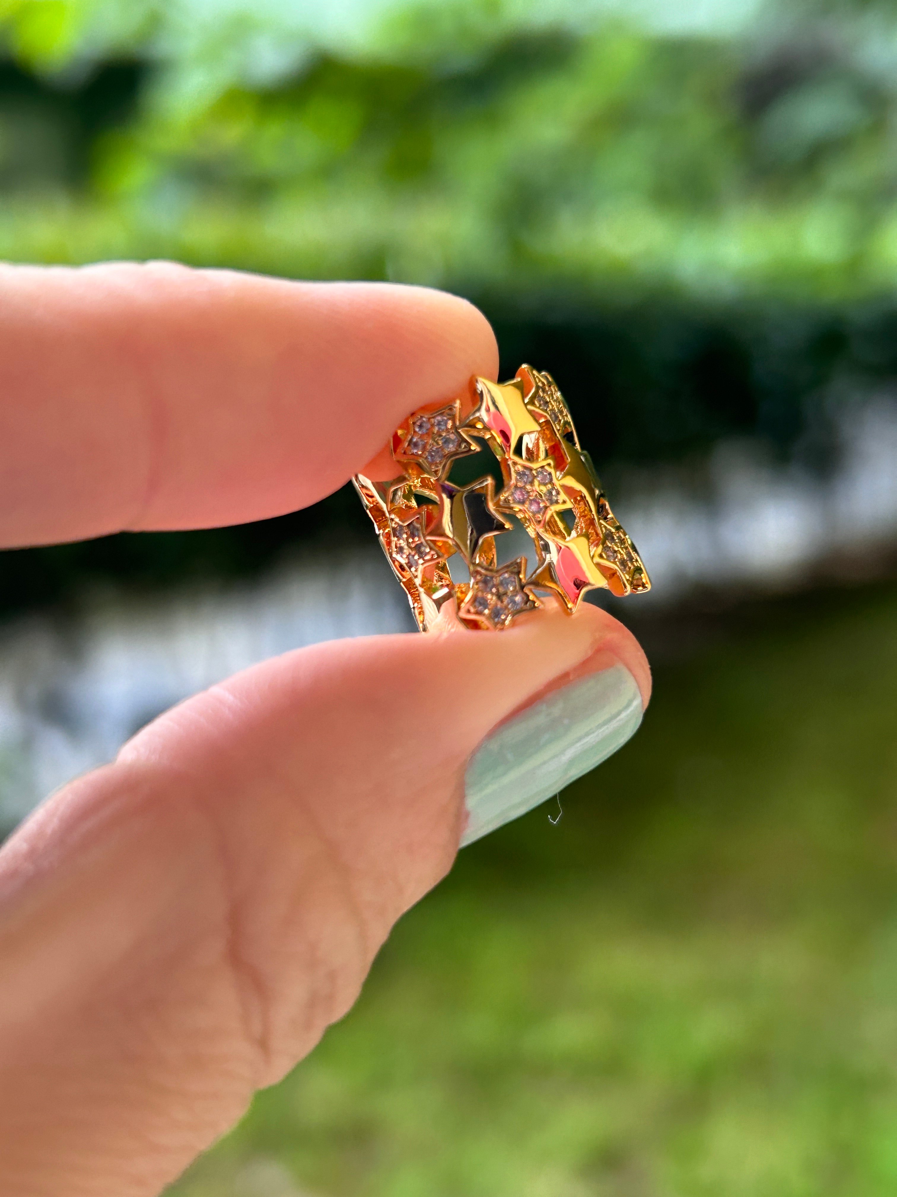BYM523 Çelik Kadın Rose Gold Yıldız Taşlı Geçirmeli 3 lü Görünüm Kıkırdak Küpe