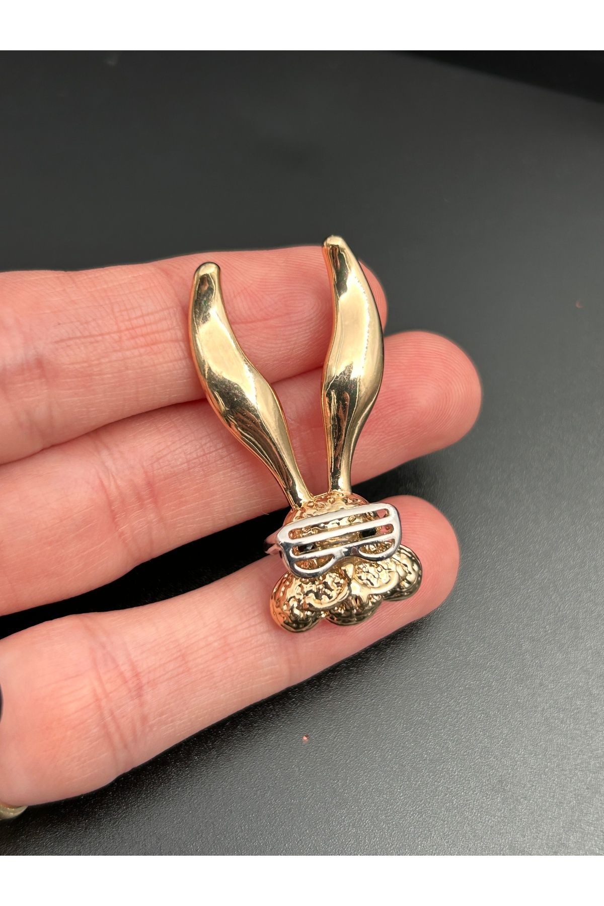 BYM141 Gold ve Silver Renkli 4,5Cm Eğlenceli Tavşan Kadın Broş Yaka İğnesi