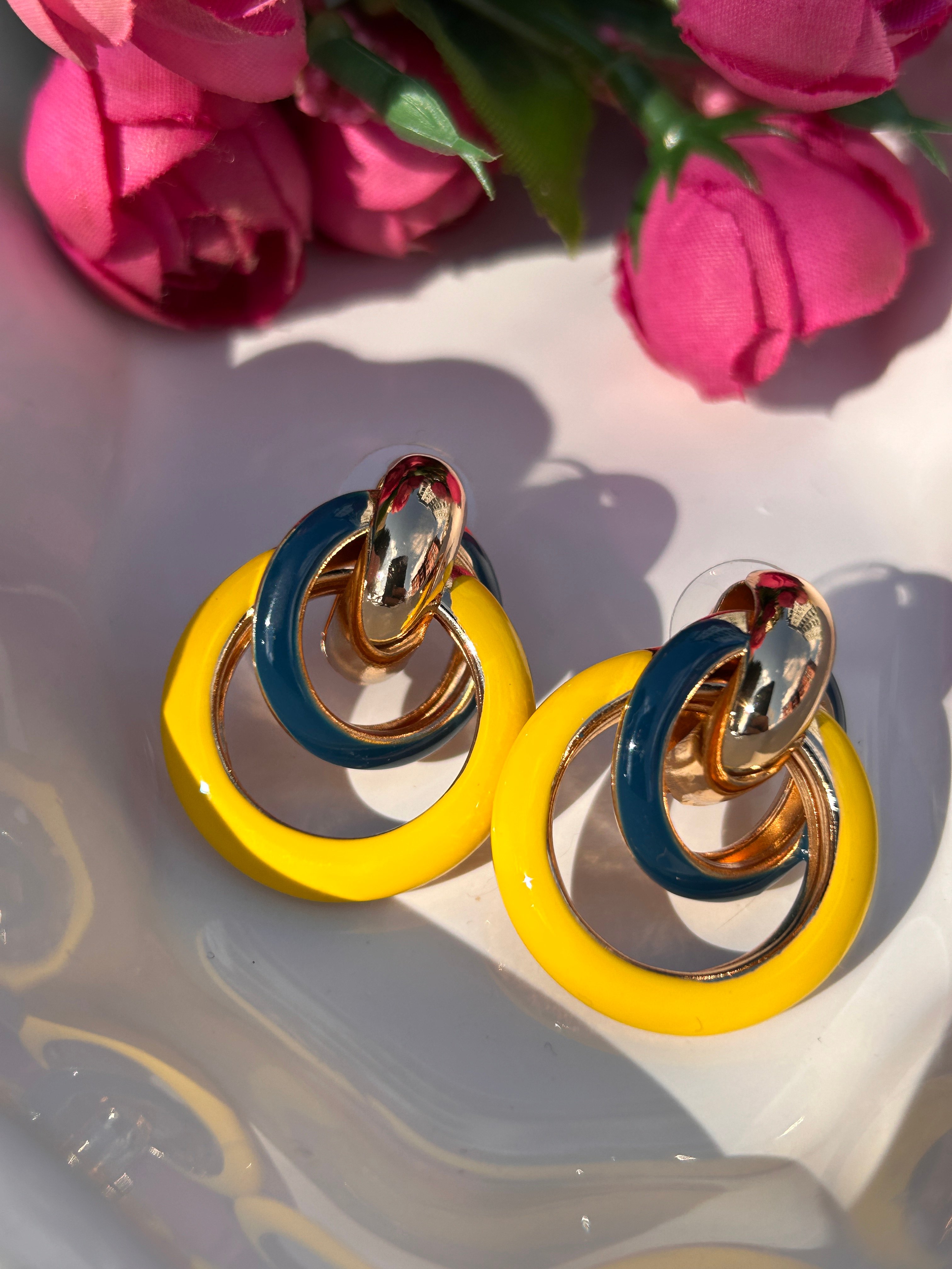 BYM128 Abiye Tasarım Halka Gold Tabaka Sarı 3,5Cm Kadın Çelik Küpe