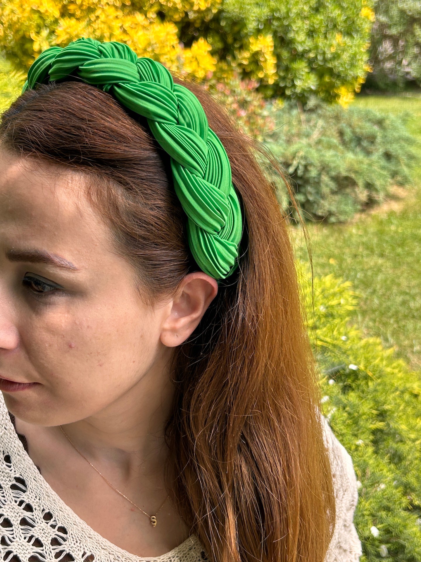 BYM494 Pilise Kumaş Taç Koyu Yeşil Renk Örgü Model Saç Aksesuarı Günlük Kadın Saç Tacı