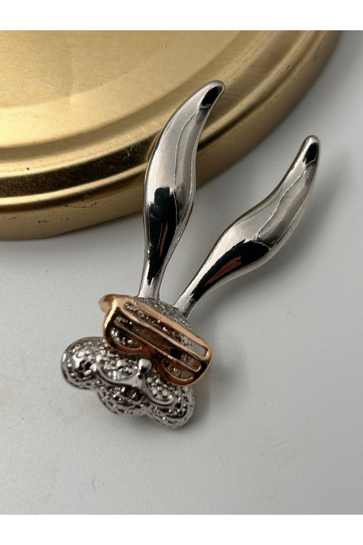 BYM138 Gümüş Renkli 4,5Cm Silver Tavşan Kadın Broş Yaka İğnesi Hediye