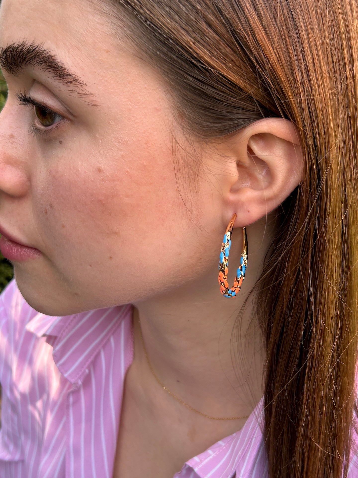BYM096 Yuvarlak Mavi Turuncu Örgü Model Günlük Abiye Rose Gold Halka Kadın Çelik Küpe