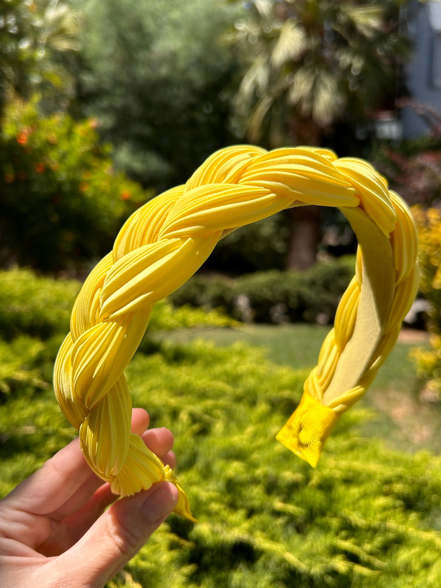 BYM551 Limon Sarısı Taç Örgü Model Saç Aksesuarı 4 cm İnce Kadın Saç Tacı
