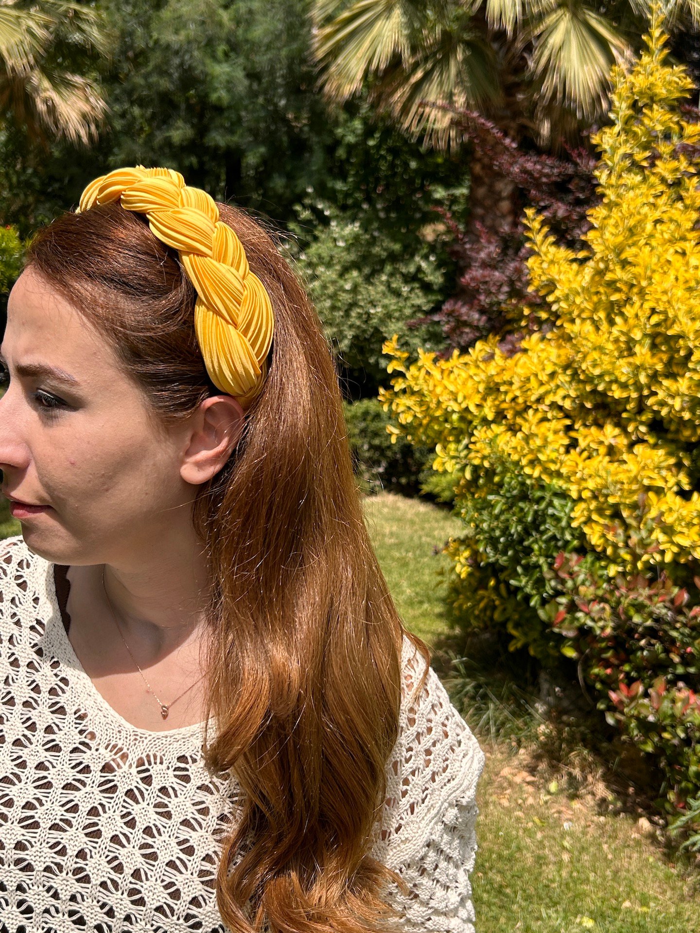 BYM498 Pilise Kumaş Taç Hardal Renkli Saç Aksesuarı Örgü Model Günlük Kadın Saç Tacı