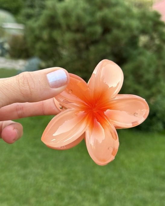 BYM381 Hibüsküs Mandal Büyük Boy Turuncu Çiçek Toka - Yeni Trend Saç Aksesuarı