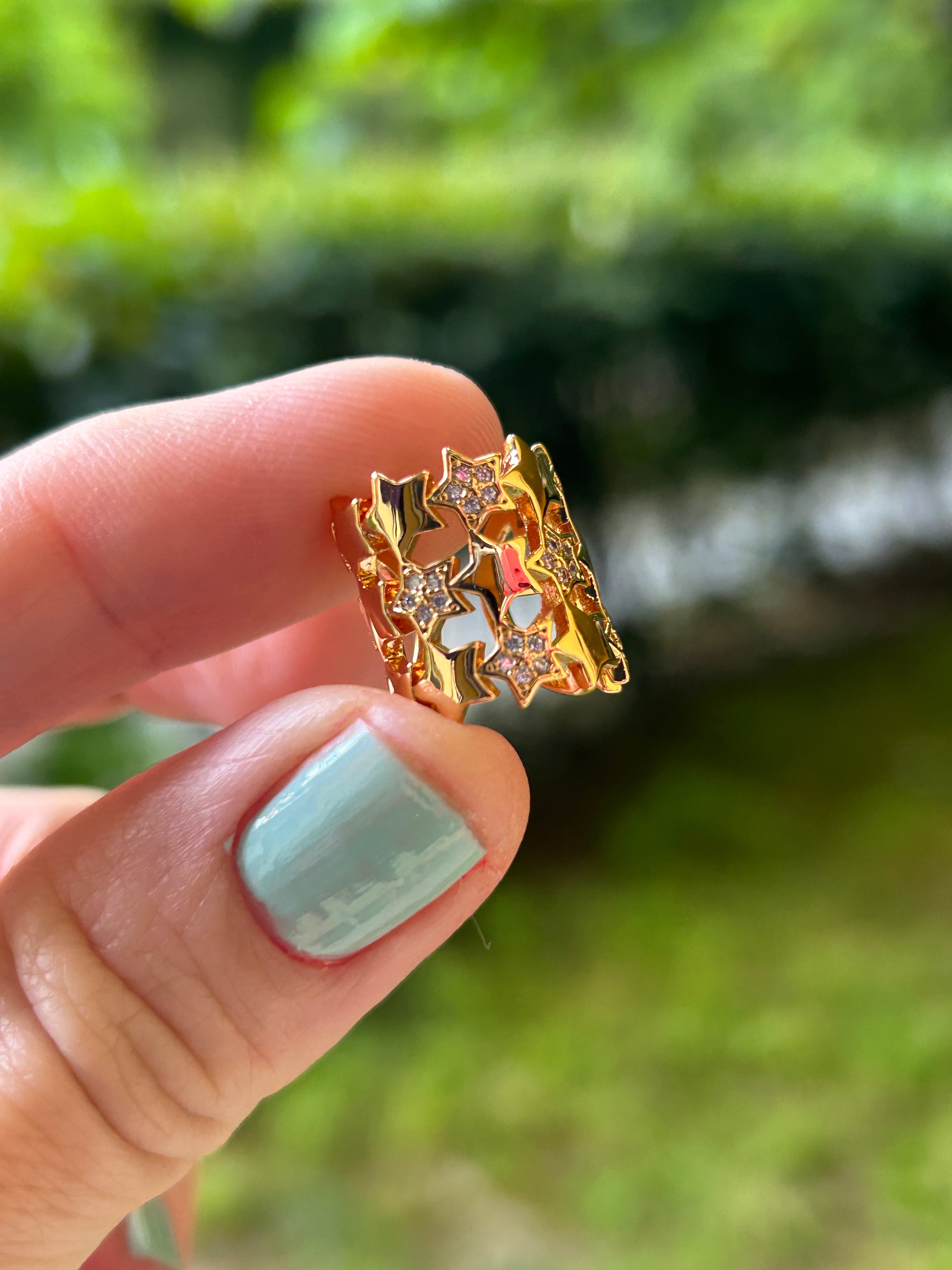 BYM523 Çelik Kadın Rose Gold Yıldız Taşlı Geçirmeli 3 lü Görünüm Kıkırdak Küpe