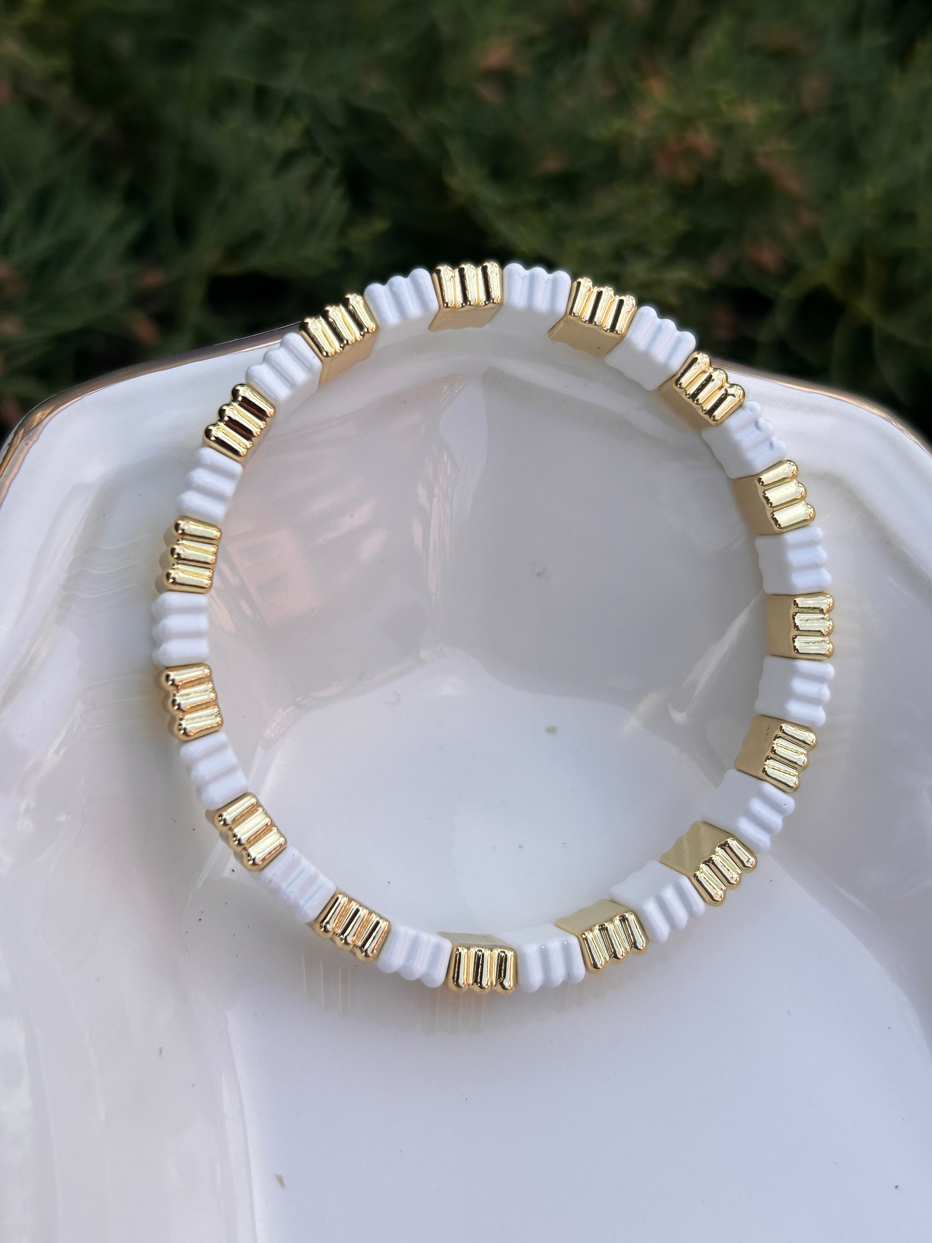 BYM089 Anti Alerjik Domino Bilezik Kararmaz Gold Beyaz Kadın Bileklik