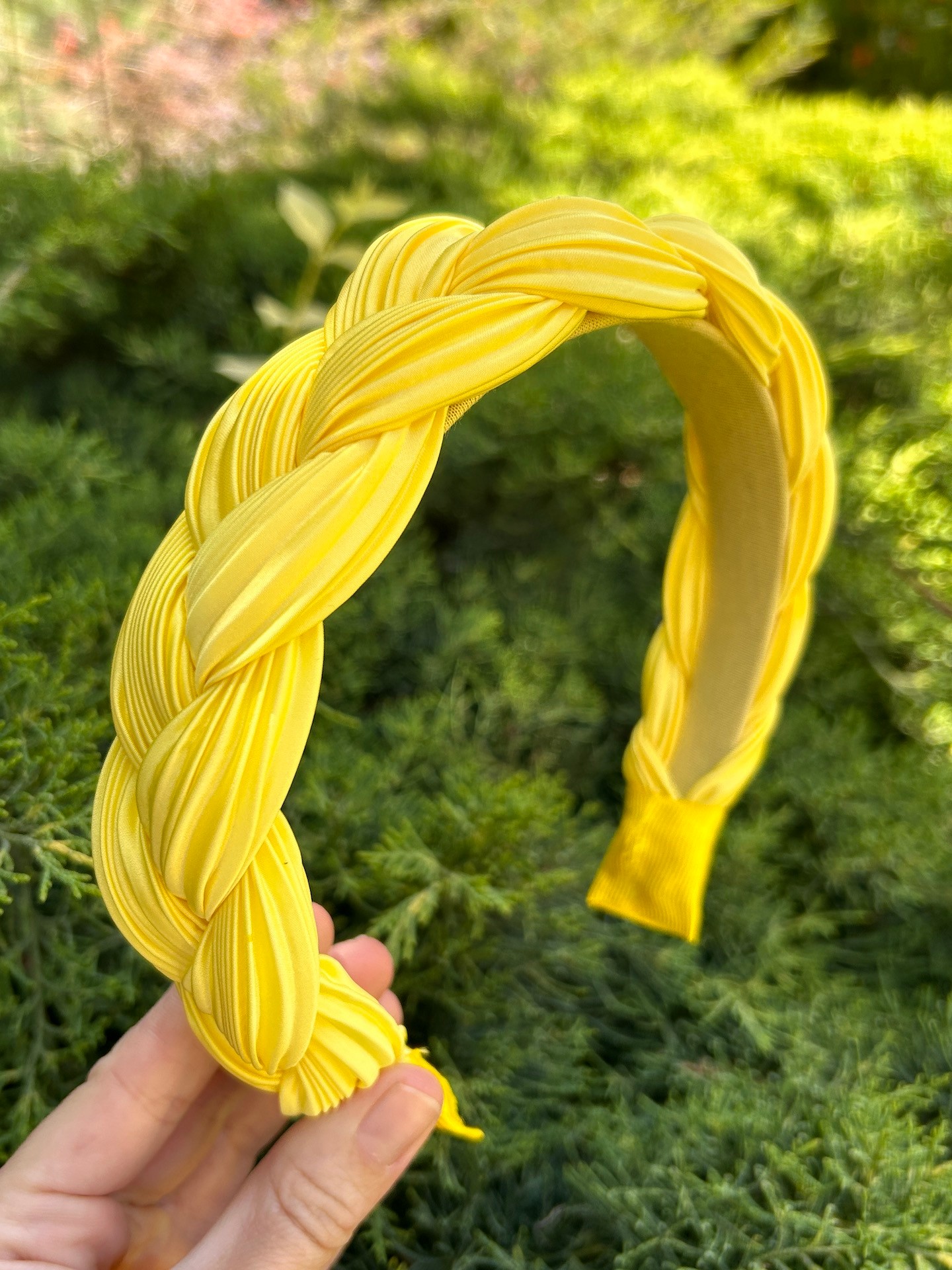BYM551 Limon Sarısı Taç Örgü Model Saç Aksesuarı 4 cm İnce Kadın Saç Tacı